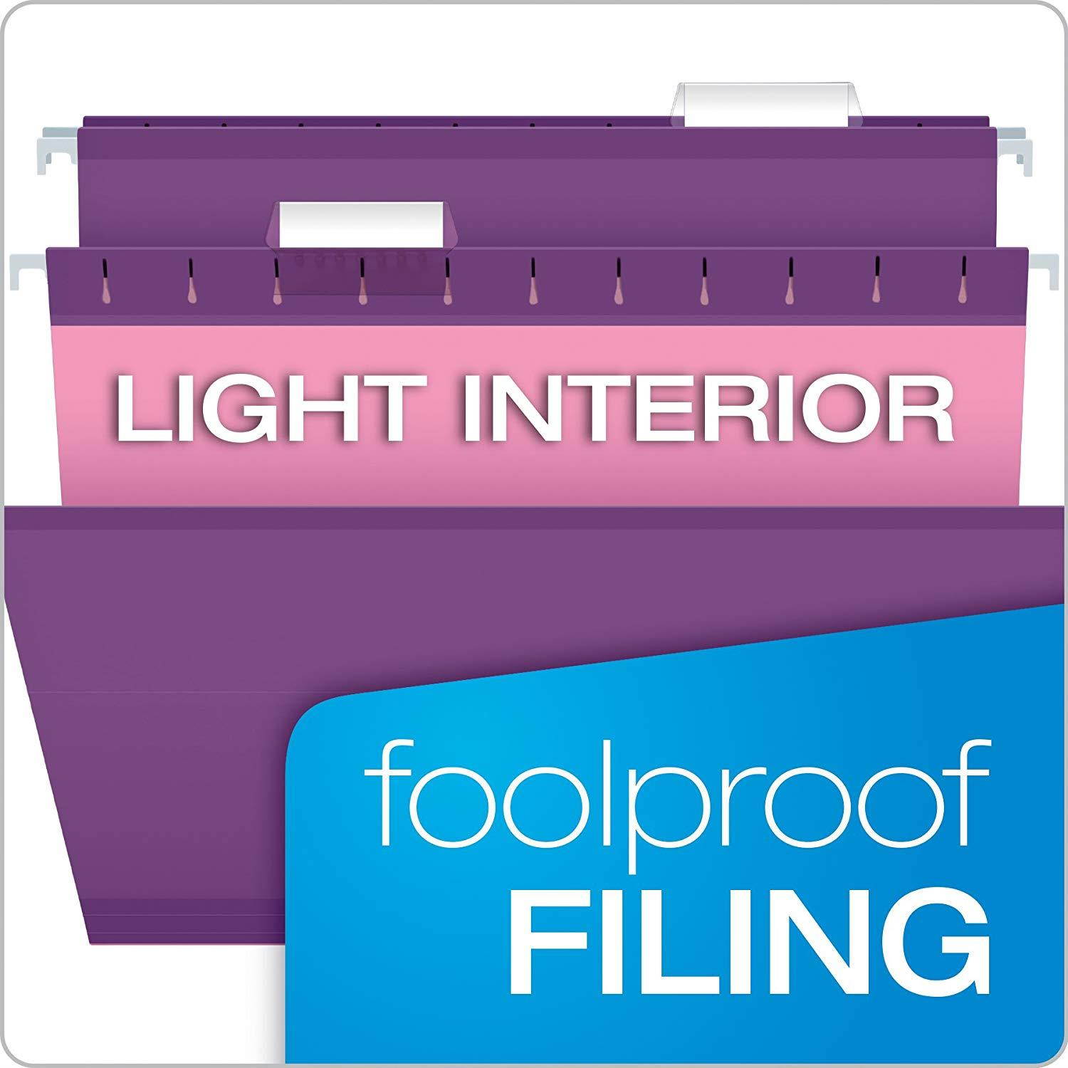 Pendaflex Reinforced Hanging File Folders, Letter Size, Violet, 1/5 Cut, 25/BX (4152 1/5 VIO)
