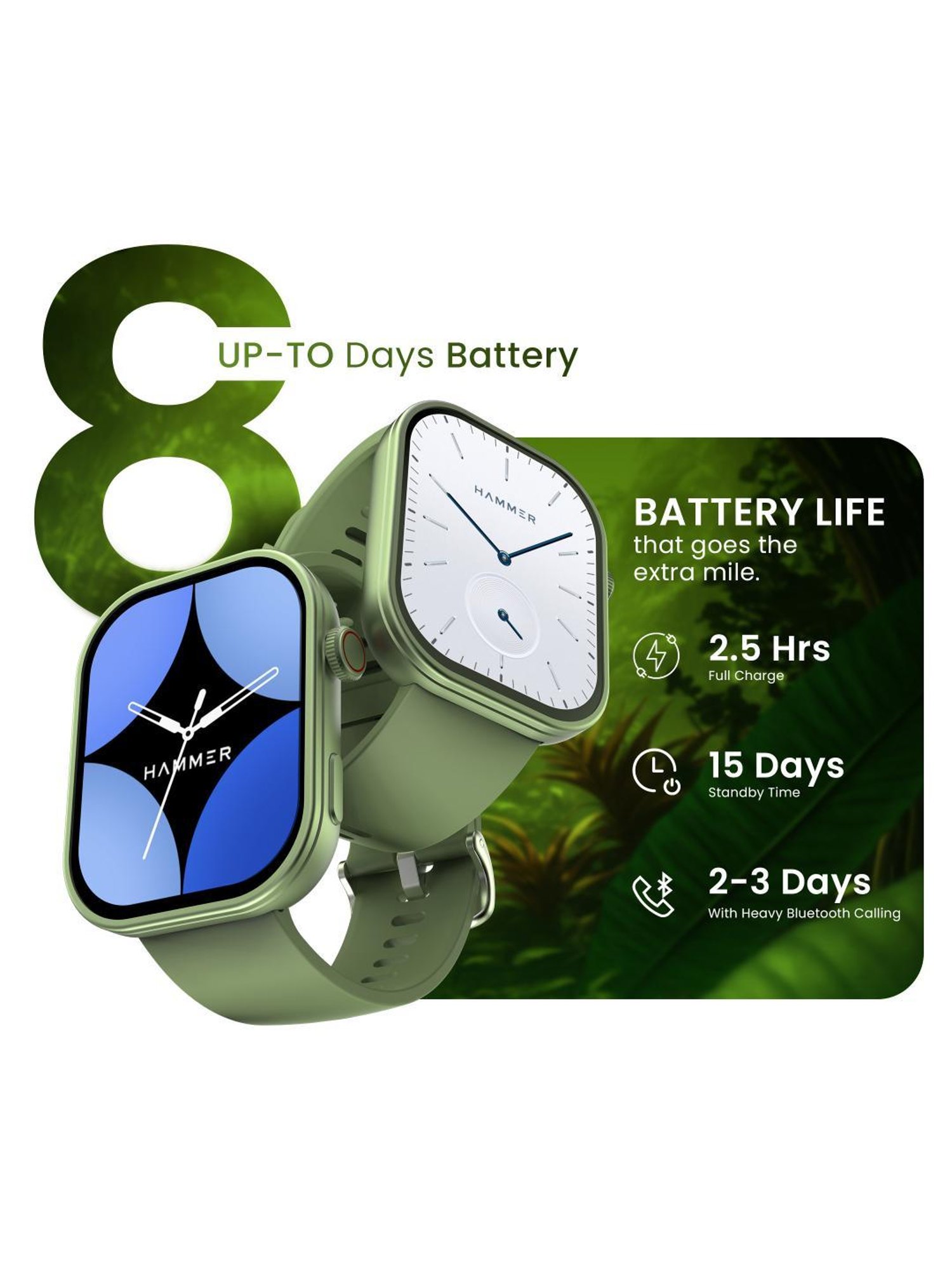 Hammer Tussle BT Calling Smartwatch with 2.01 inch HD Display & Voice Assistant (Limelight Green)