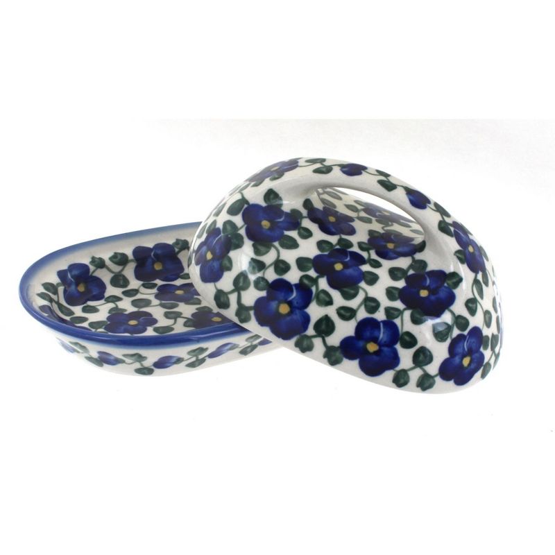 Blue Rose Polish Pottery Violets Butter Dish