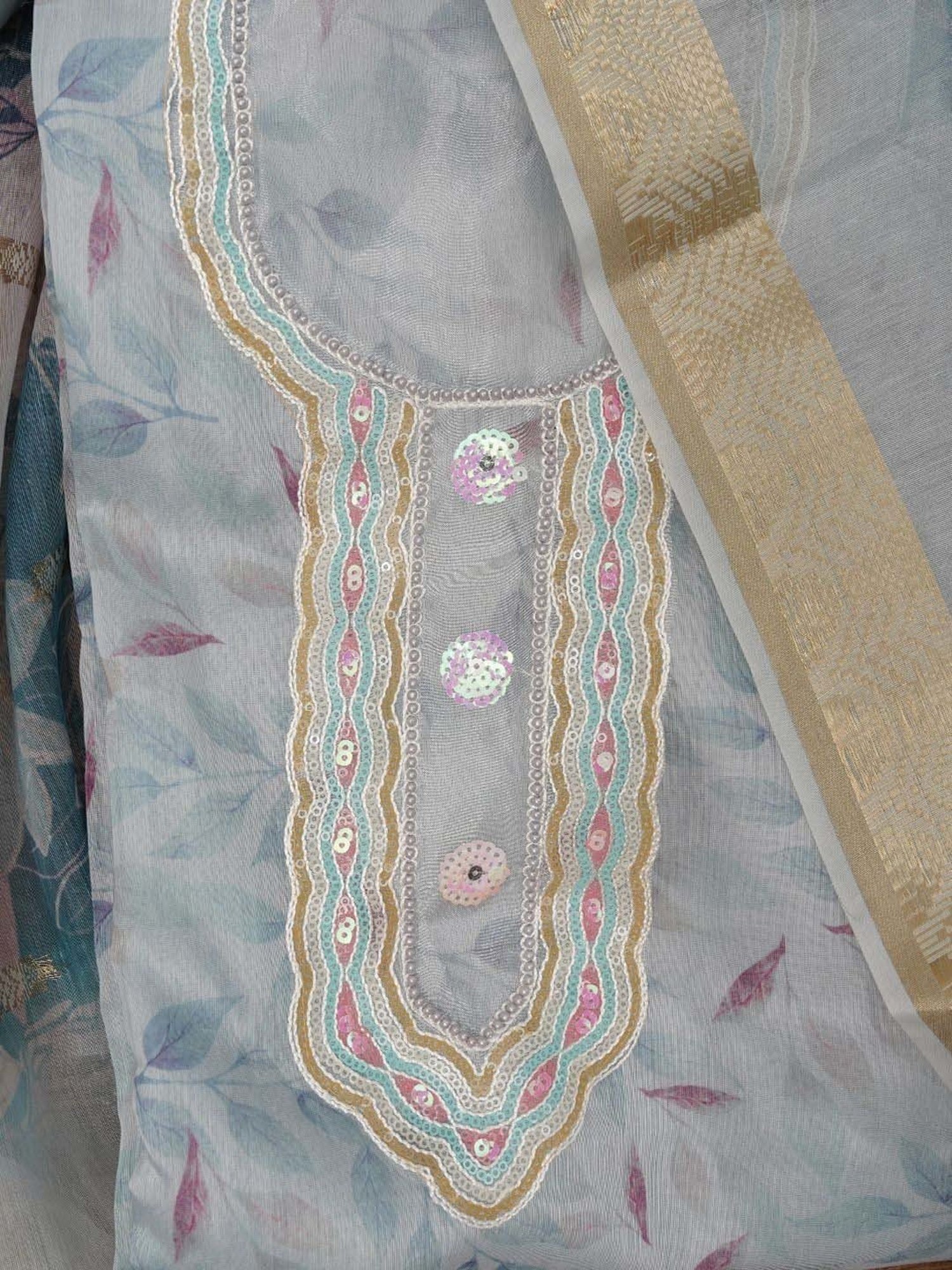 Jaipur Kurti Grey Embellished Unstitched Dress Material