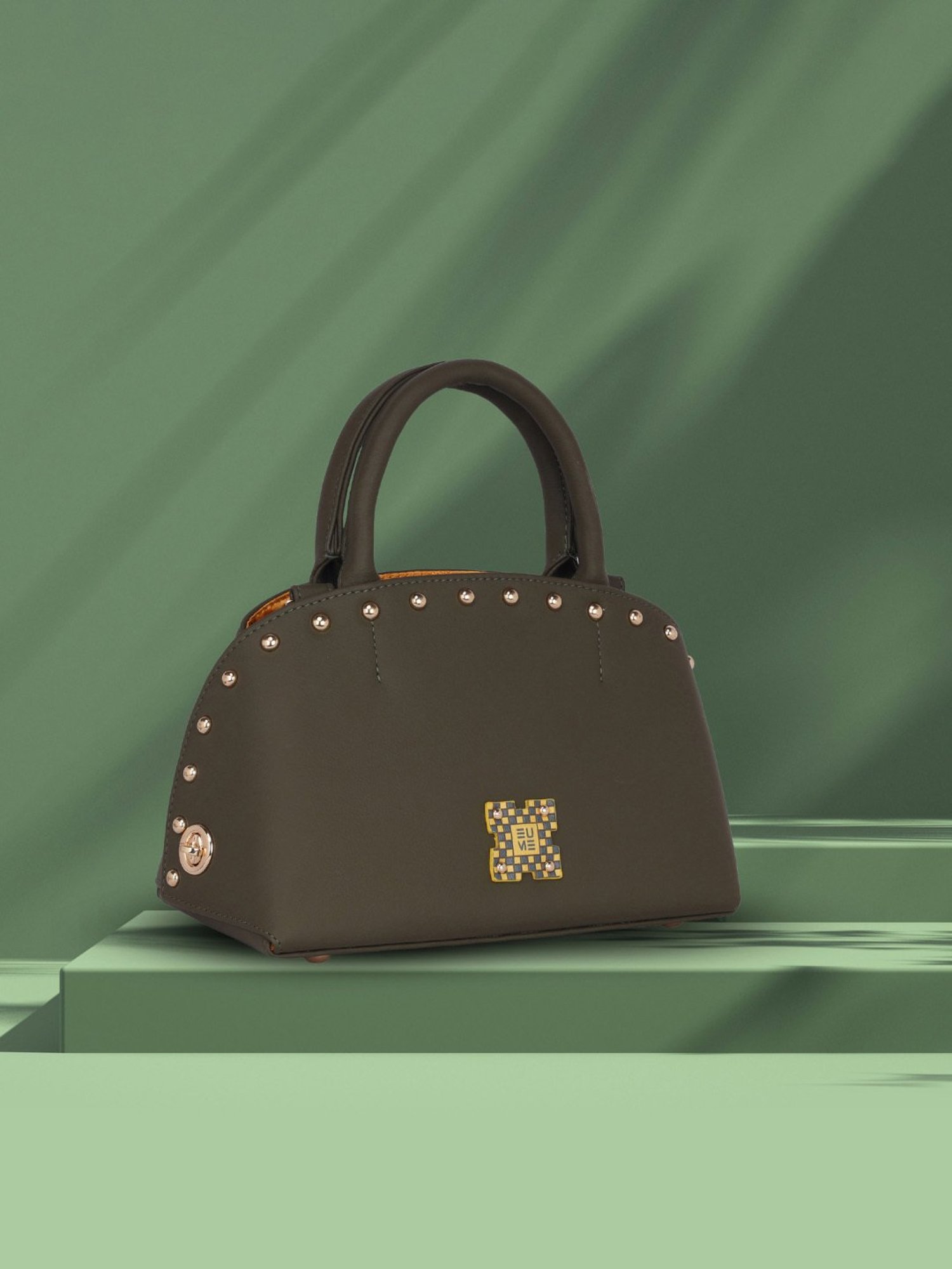 Eume Marigold Olive Leather Satchel Handbag