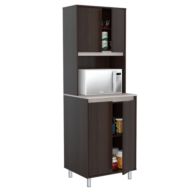 4 Door Breakroom Cabinet with Open Space Espresso/Amber Gray - Inval