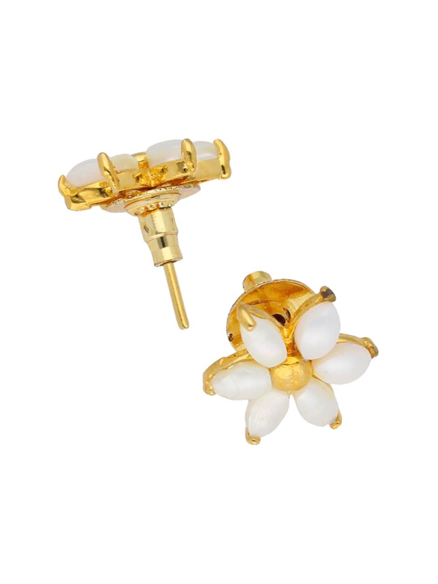 Sri Jagdamba Pearls Adore Golden & Pearl White Alloy Stud Earrings
