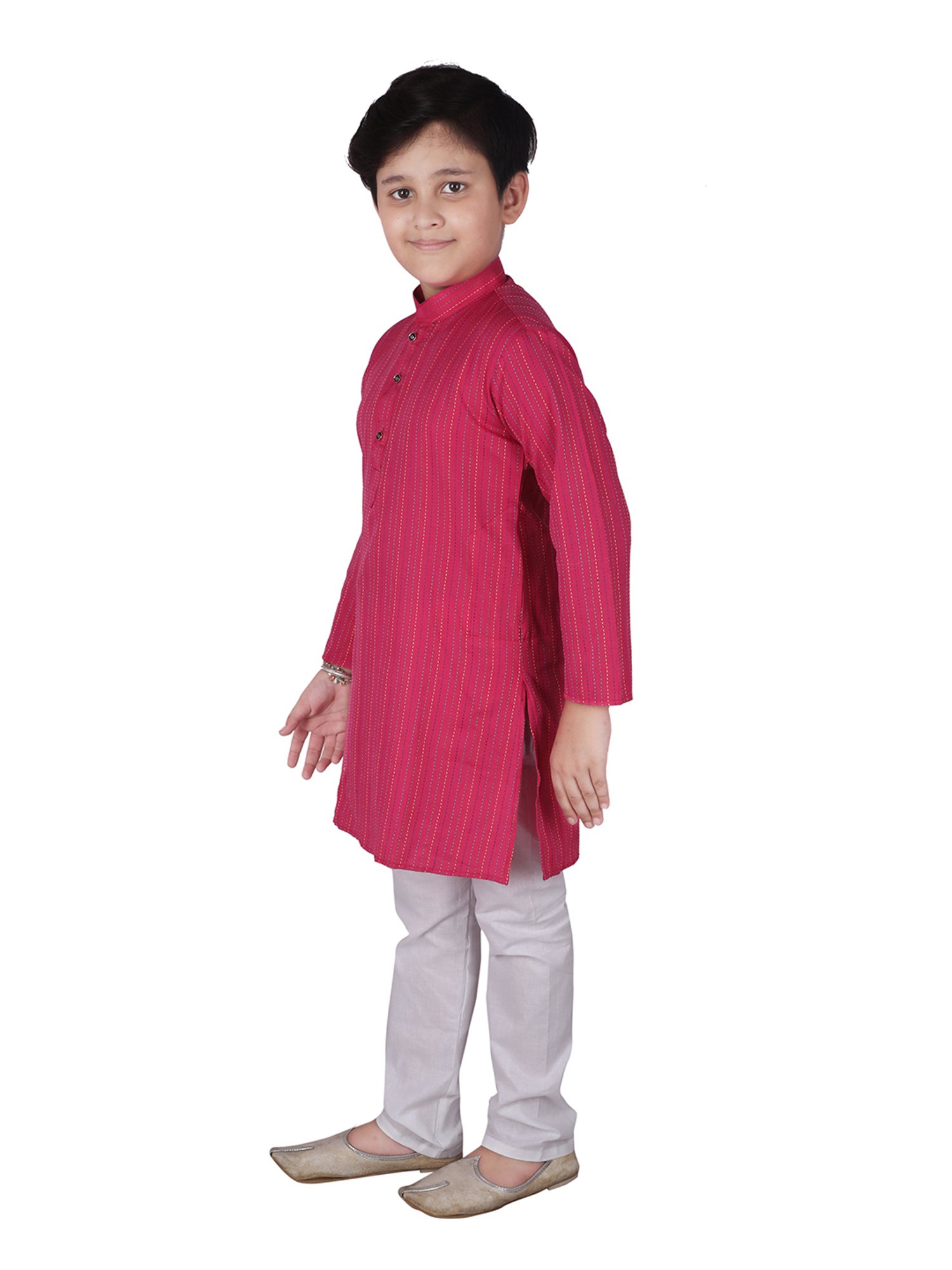 Pro-Ethic Style Developer Kids Pink & White Printed Full Sleeves Kurta with Pyjamas