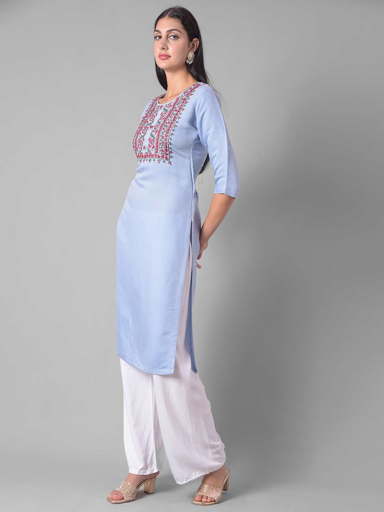 Dollar Missy Blue Embroidered Straight Kurta