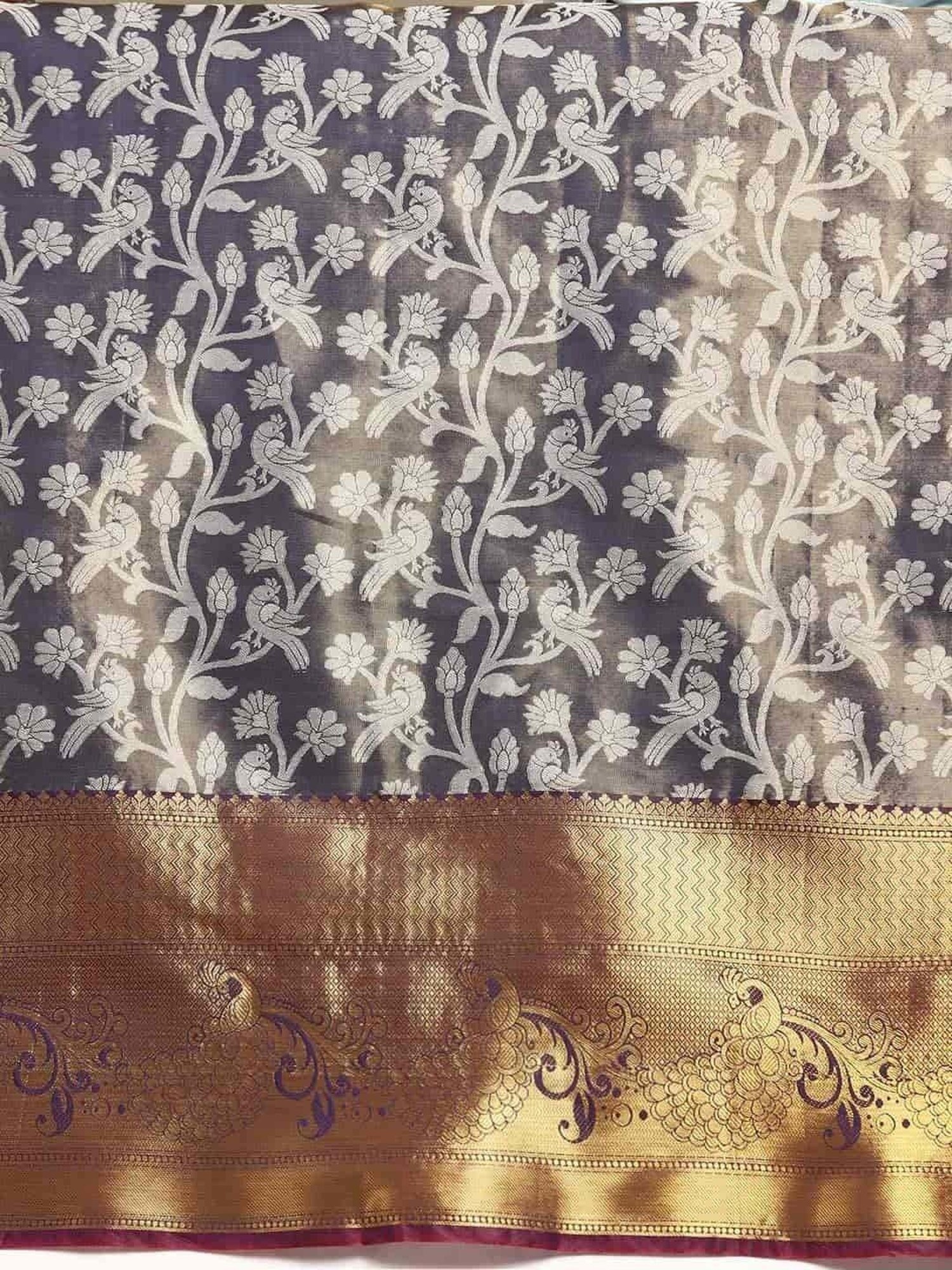 Silk Land Navy Woven Saree With Unstitched Blouse