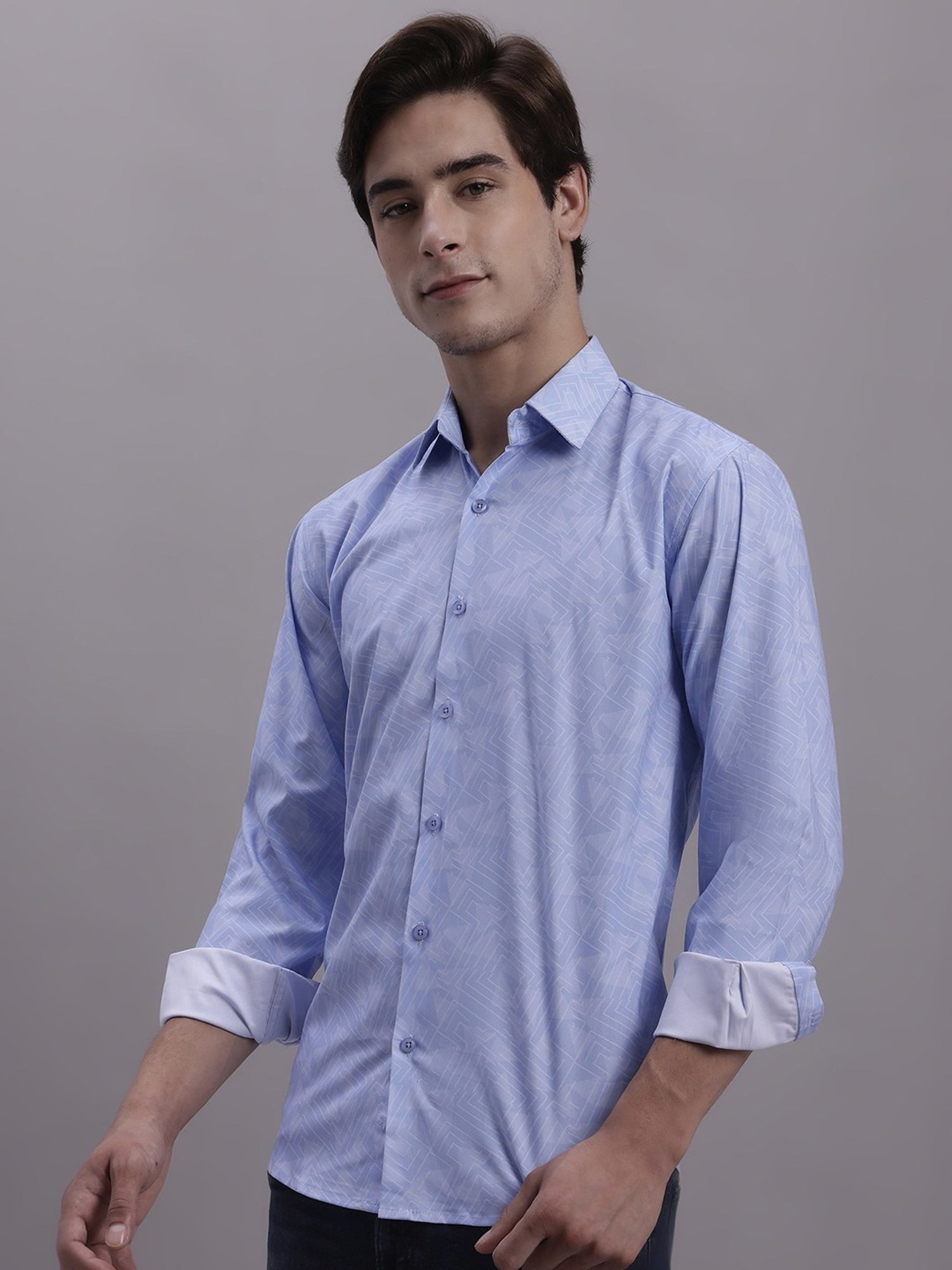 Jainish Blue Regular Fit Printed Shirt