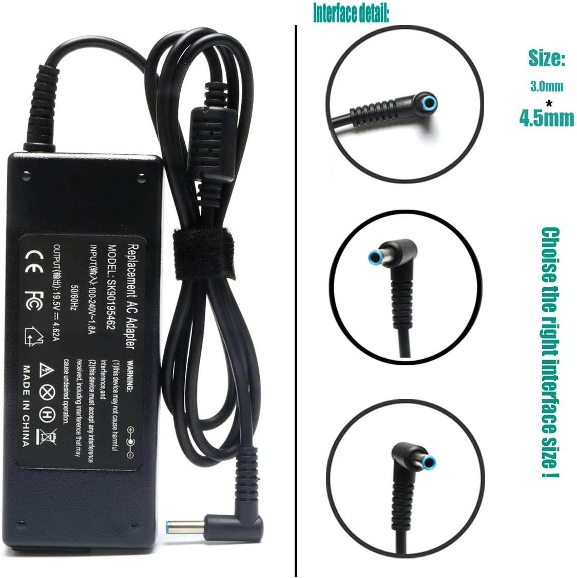 90W AC Adapter Laptop Charger for HP Pavilion 17 15 17-e110dx 17-e117dx 17-e118dx 17-e016dx 17-e119wm 17-e049wm 15-e043cl Envy 17 15 17-j153cl 17-j043cl 15-p214dx TouchSmart Power Supply Cord