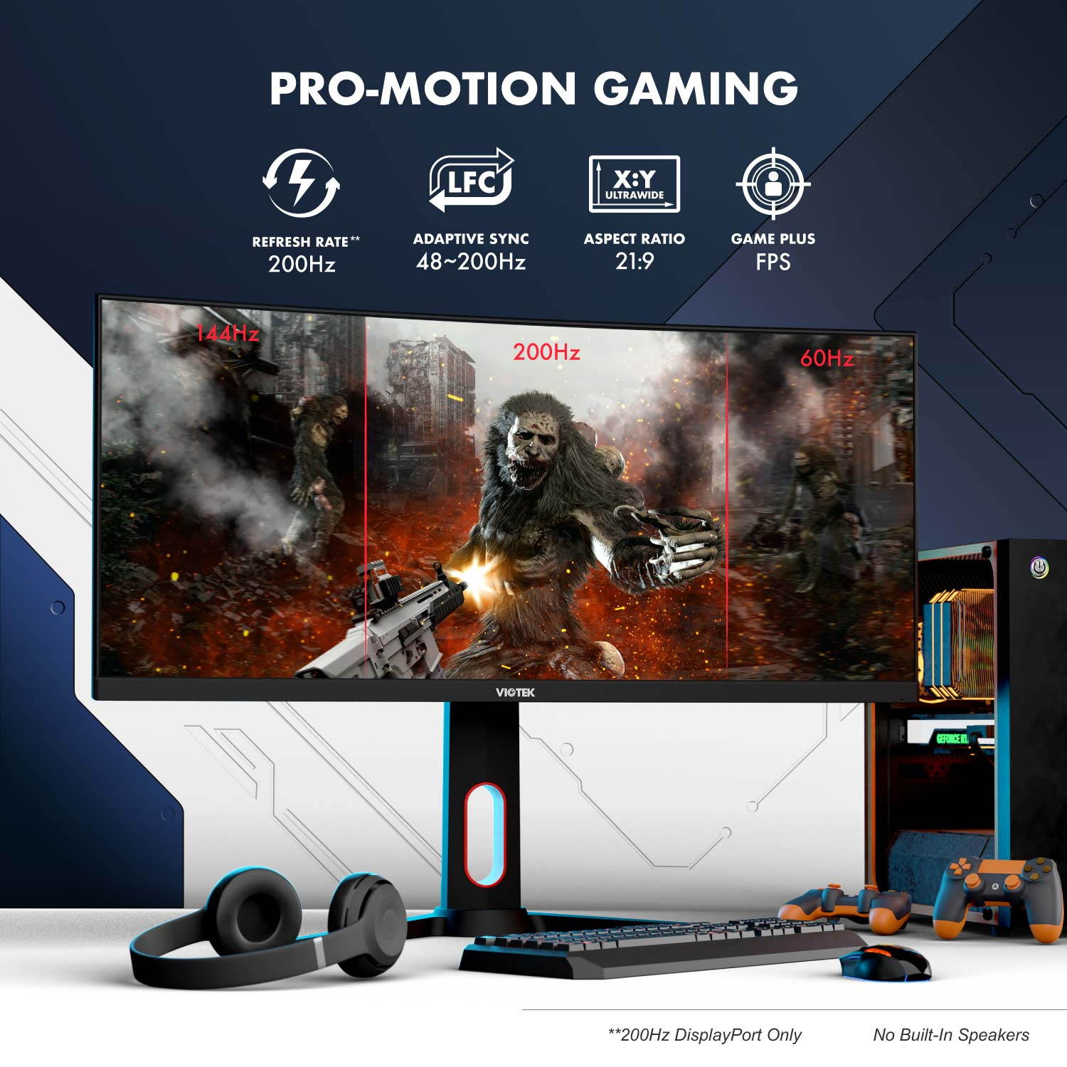 VIOTEK GNV30CBXA Advanced 30-Inch Curved 200Hz Gaming Monitor, 1080p Ultrawide 21:9, VA Panel w/ 112% sRGB, FreeSync & GSYNC-ready, HDMI 2.0 DP Audio Out VESA &mdash; 3 Years Zero Dead Pixels