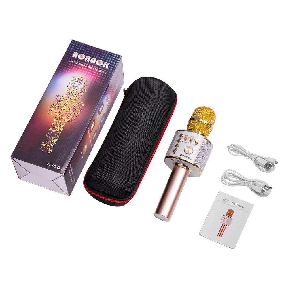 BONAOK Wireless Bluetooth Karaoke Microphone,3-in-1 Portable Handheld karaoke Mic Easter Gift Home Party Birthday Speaker Machine for iPhone/Android/iPad/Sony, PC and All Smartphone(Gold)