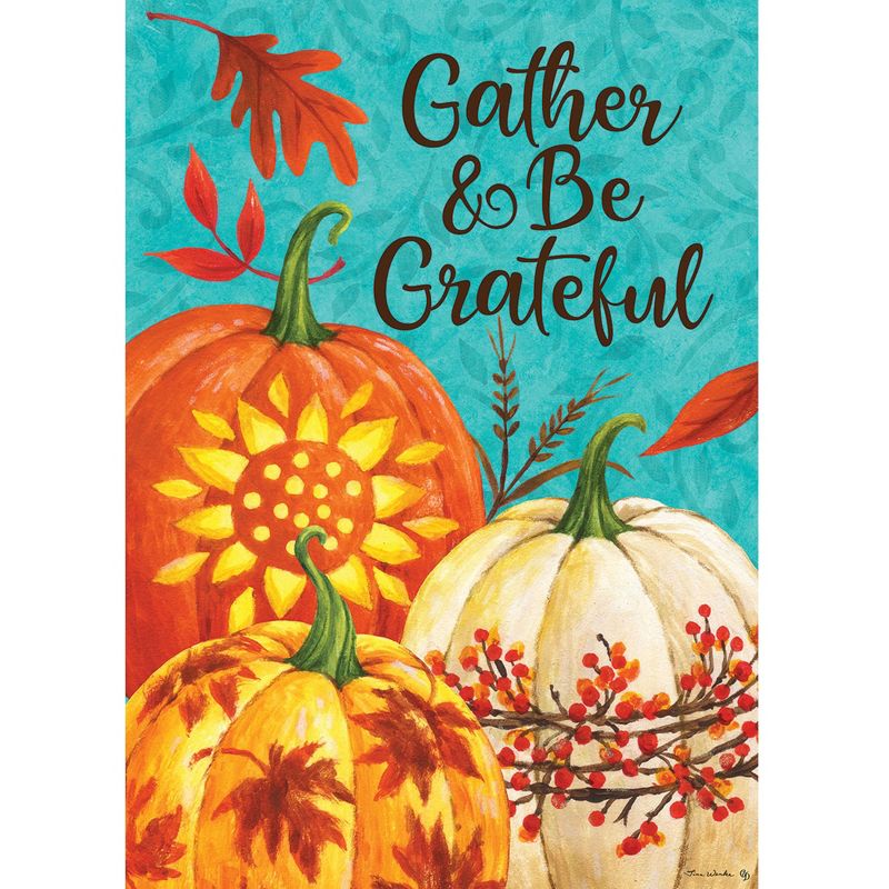 Home & Garden 18.0" Gather Pumpkins Flag Autumn Gather Grateful Custom Decor  -  Flags