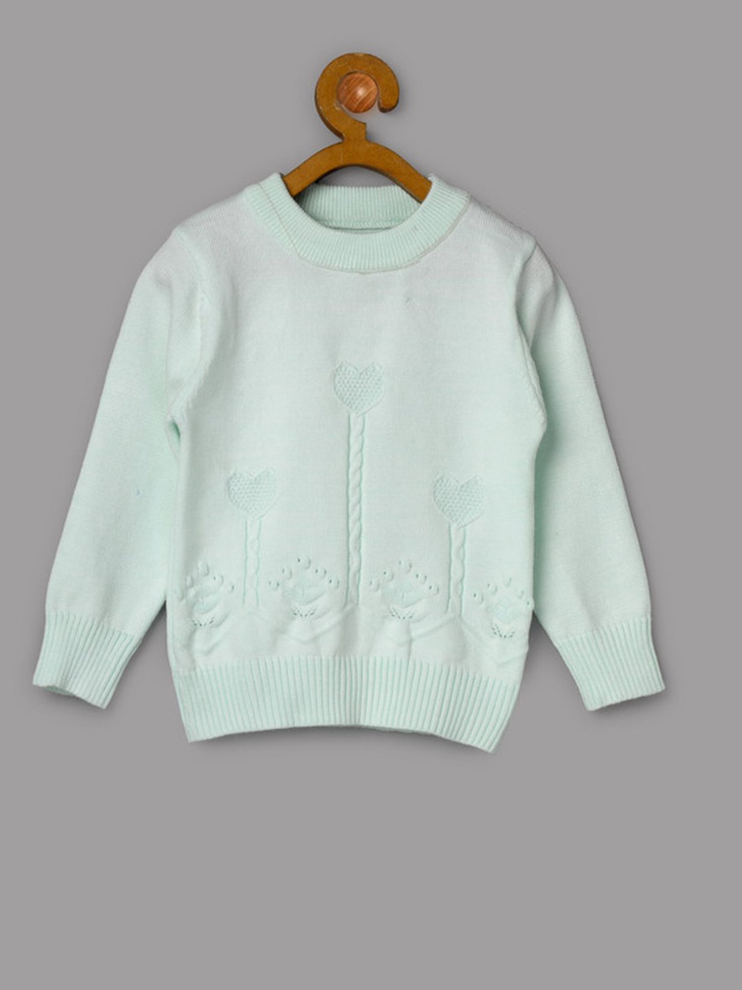 NEUDIS Girls Light Green Self Design Full Sleeves Sweatshirt with Joggers