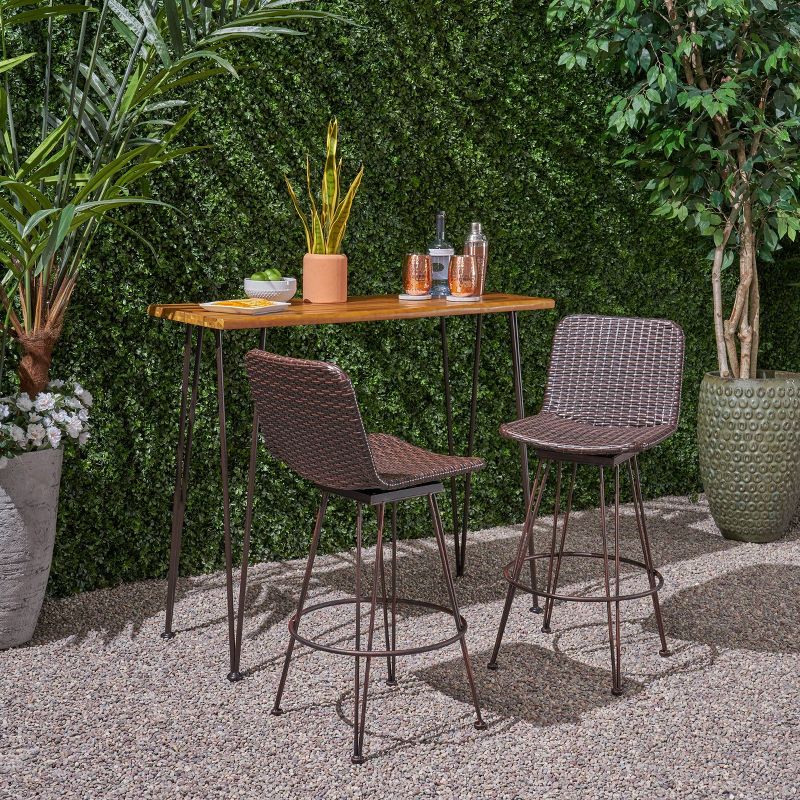 Toranto 3pc All-Weather Wicker Bar Island Set - Brown - Christopher Knight Home