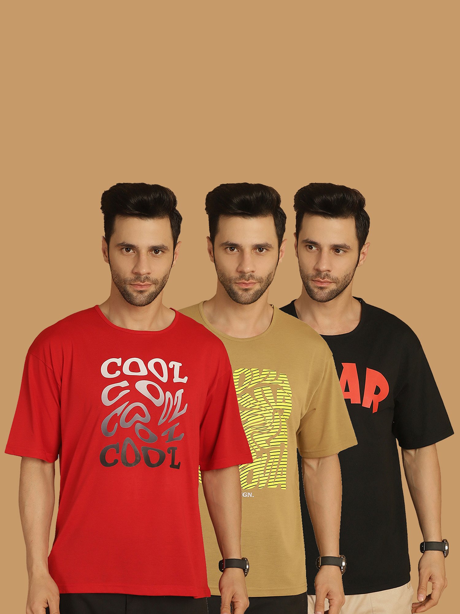 Vimal Jonney Multicolor Regular Fit Printed Crew T-Shirt - Pack of 3