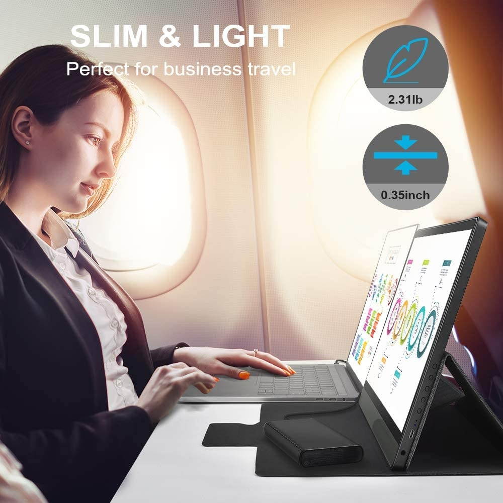 HONGO 3K Portable Monitor Ultra-Slim High Color Gamut Dual Display 13.3 Inch USB C Computer Display with Mini HDMI Type-C, Built-in Speaker for Laptop PC Phone PS4 Xbox Mac Included Smart Cover