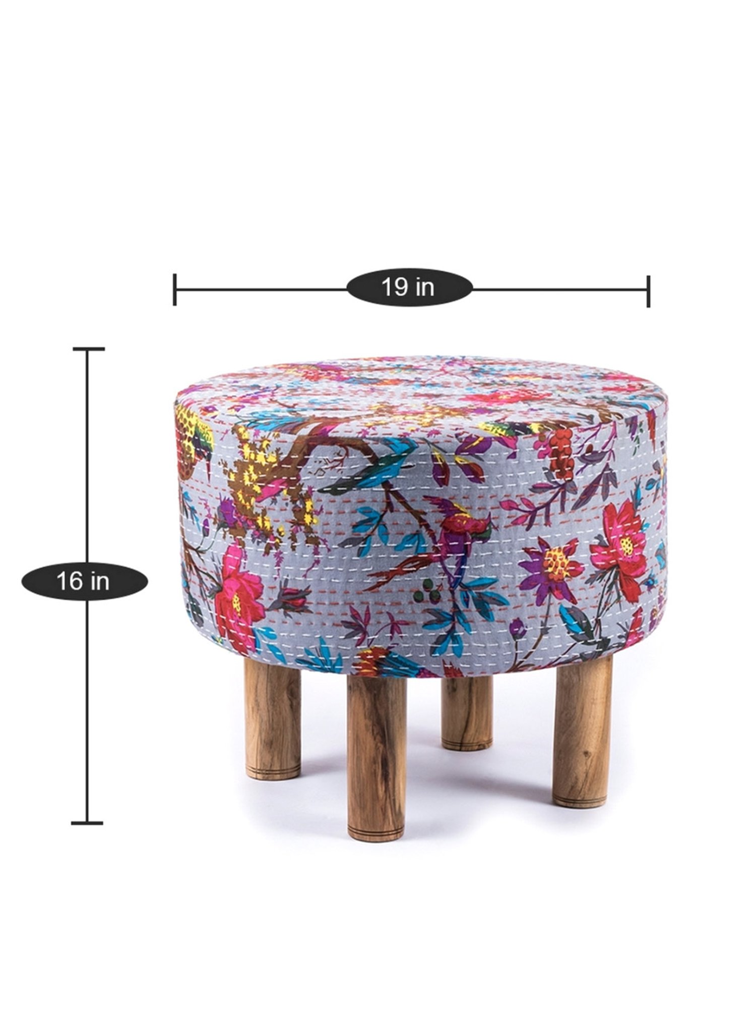 Chumbak French Sahara Solid Mustard Yellow Wood Ottoman