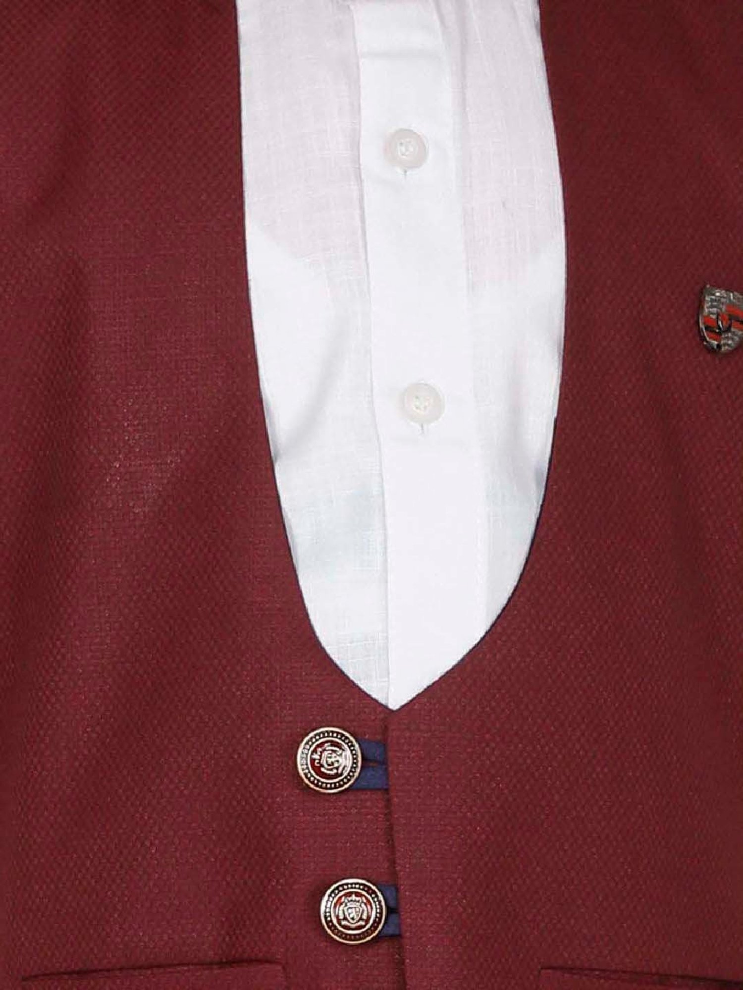 Fourfolds Boys Maroon & White Solid Full Sleeves Clothing Set
