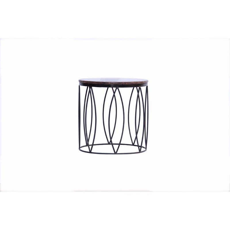 Round Iron Framed Side or End Table with Textured Real Marble Top Brown/Black - The Urban Port