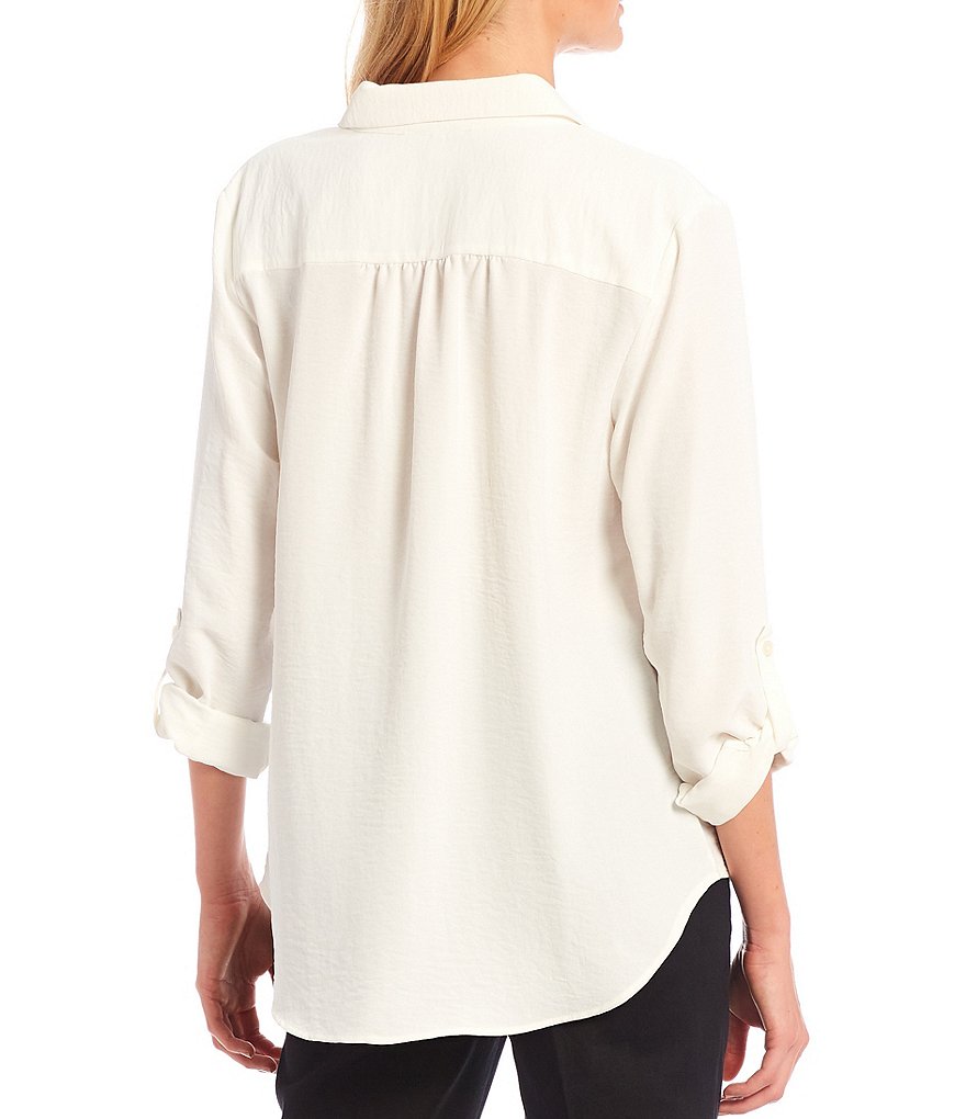 Tommy Hilfiger Point Collar Neck Roll-Tab Long Sleeve Crepe de Chine Blouse
