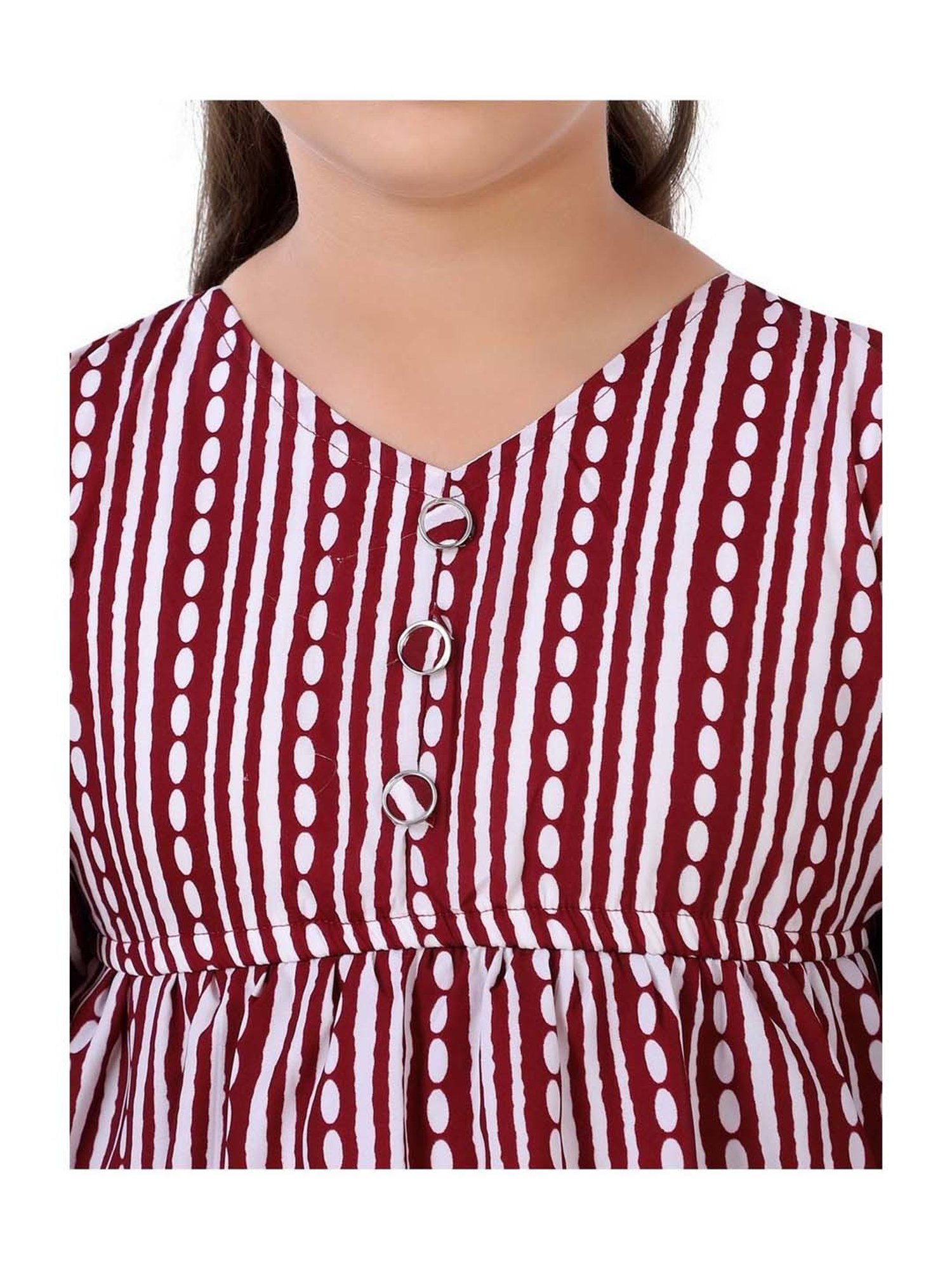 poplins Kids Maroon & White Cotton Printed Top