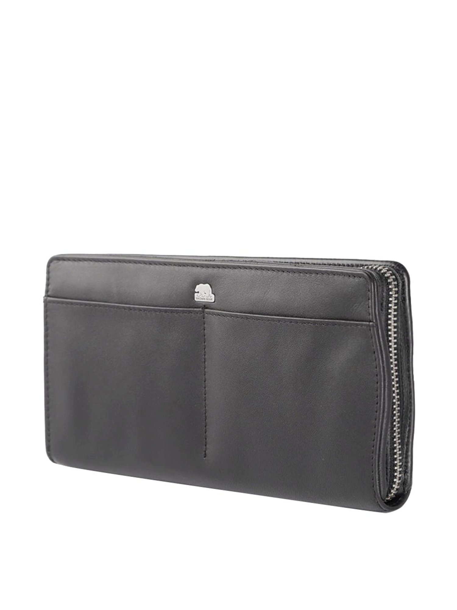 Brown Bear Black Casual Leather Rfid Zip Around Wallet for Women