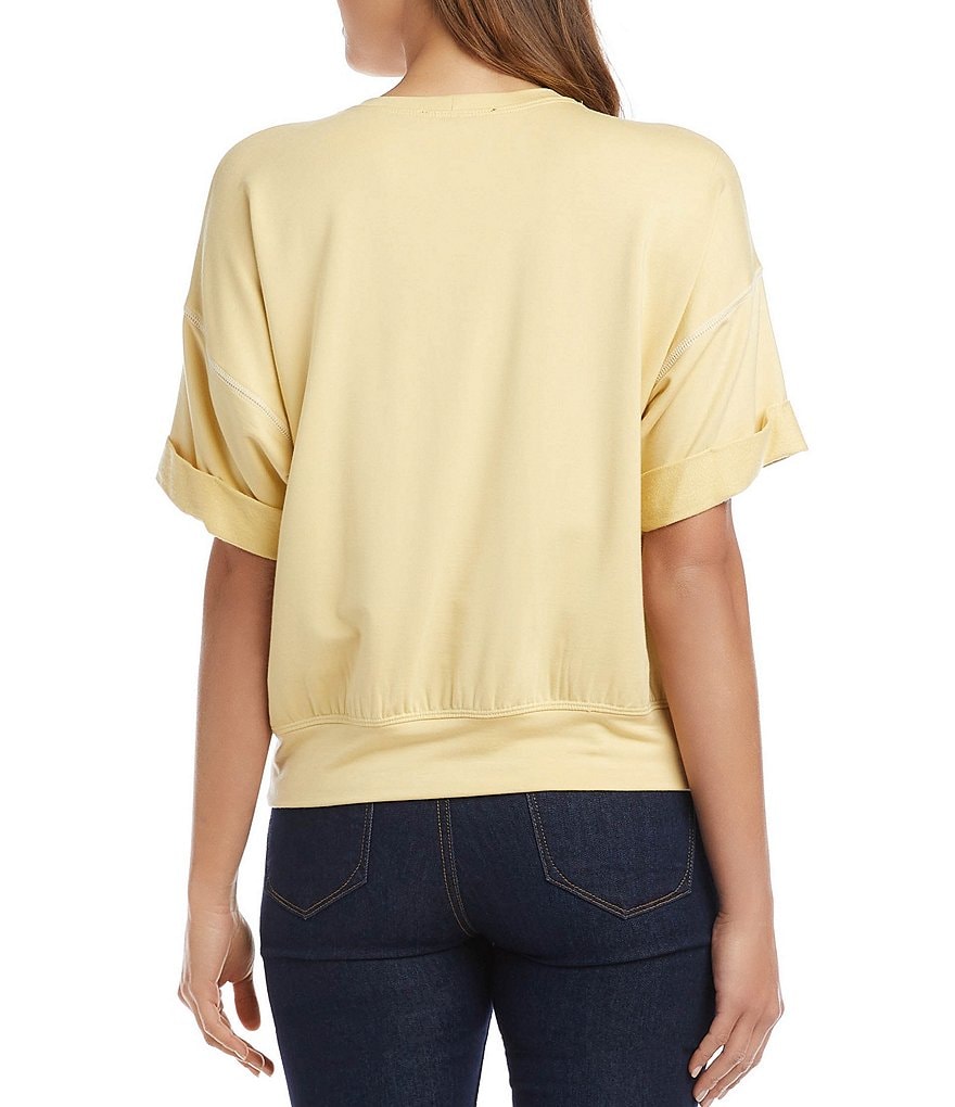 Karen Kane Cuffed Sleeve Crew Neck French Terry Tee