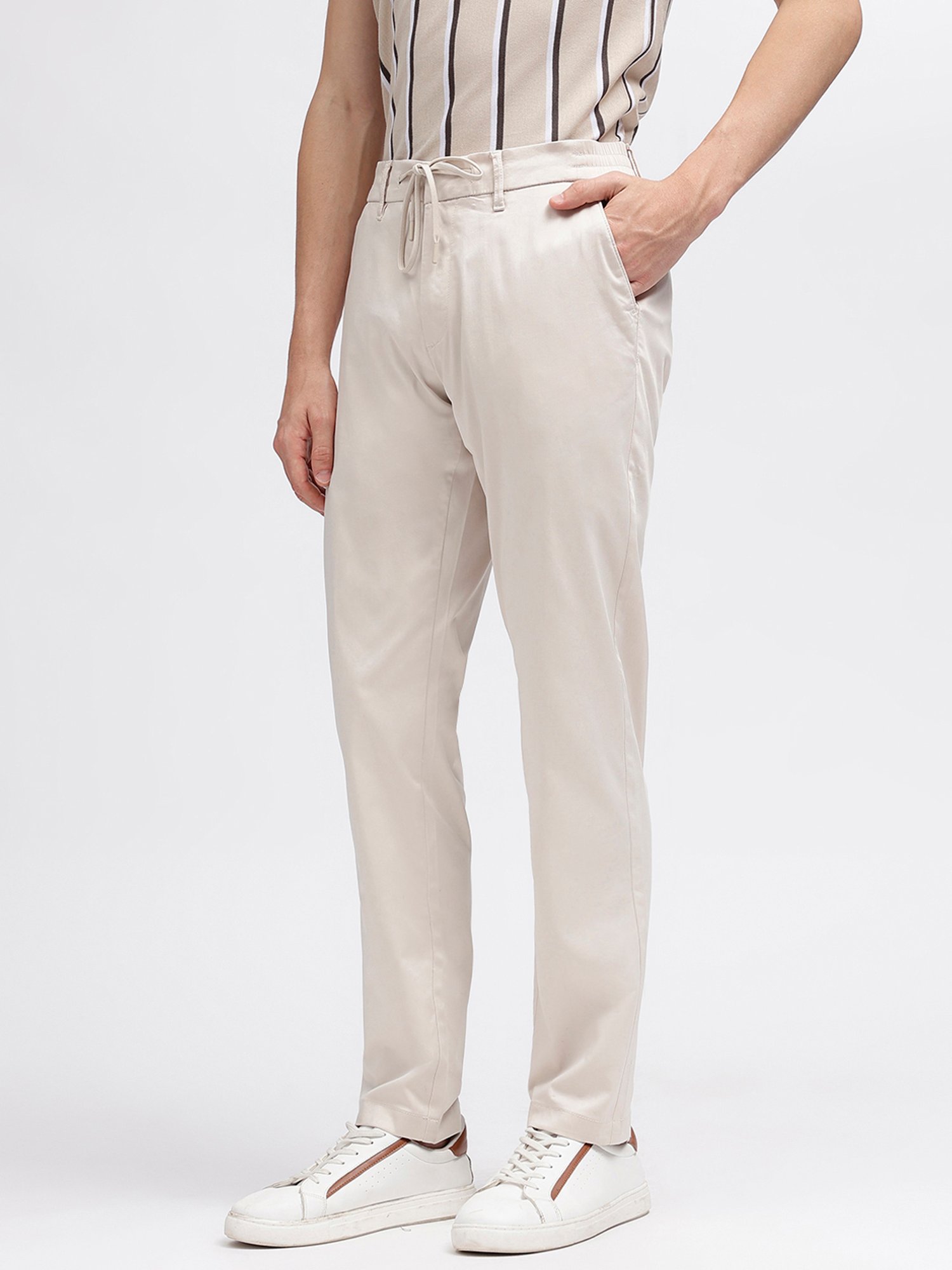 Bruun & Stengade Off White Regular Fit Drawstring Trousers