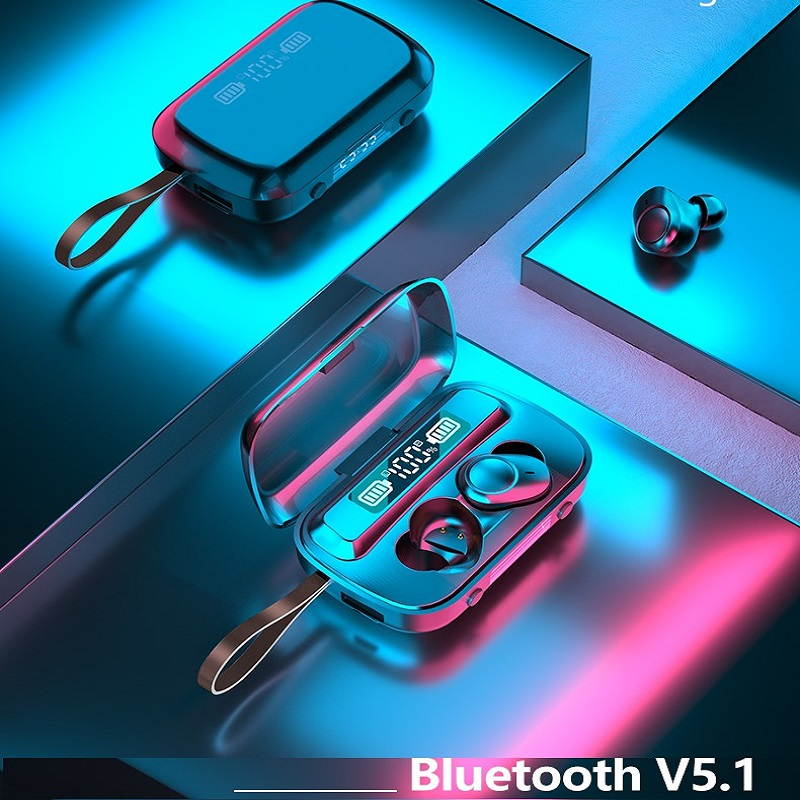 True Wireless Earbuds Bluetooth 5.0 Headphones, IPX7 Waterproof Earphones, HD indicator for battery capacity, integrated with clock and flashight,110H Playtime w/ 3300mAh Charging Case