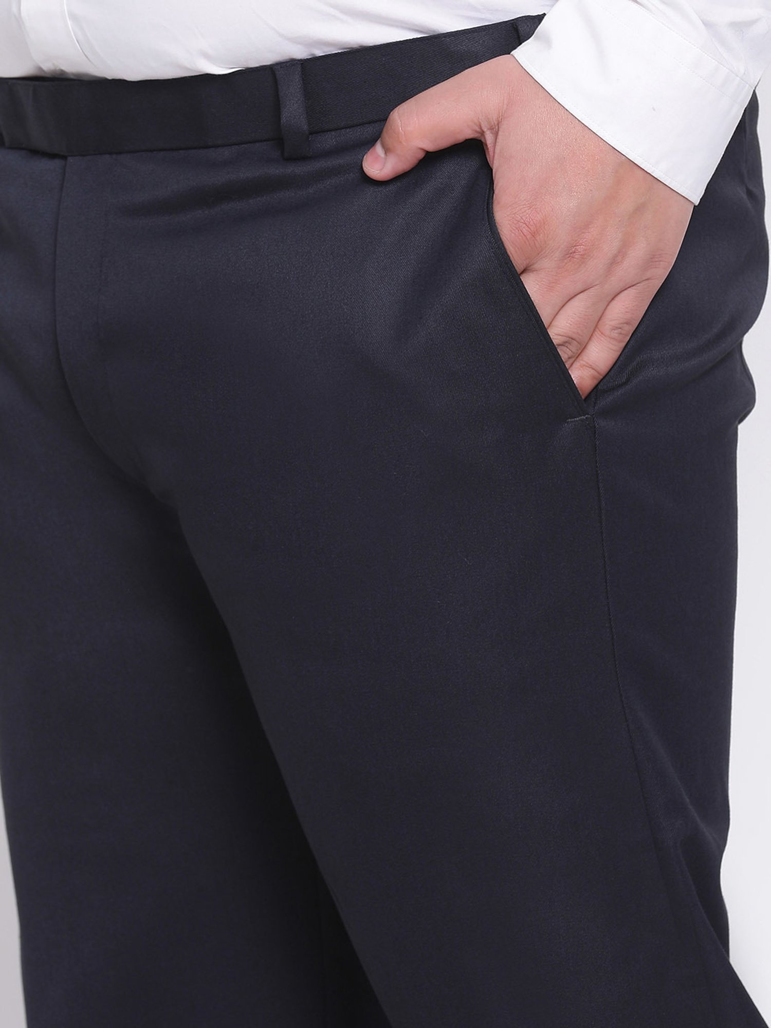 Hangup Plus Navy Regular Fit Plus Size Flat Front Trousers