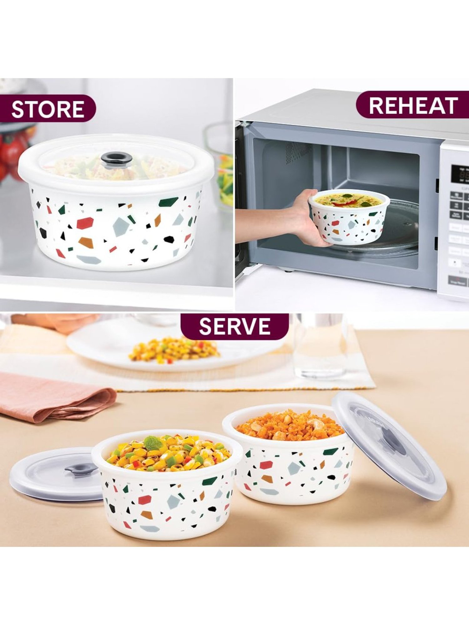 Larah by Borosil Multicolor Opalware Storage Container with Air Tight Lid - Set of 2