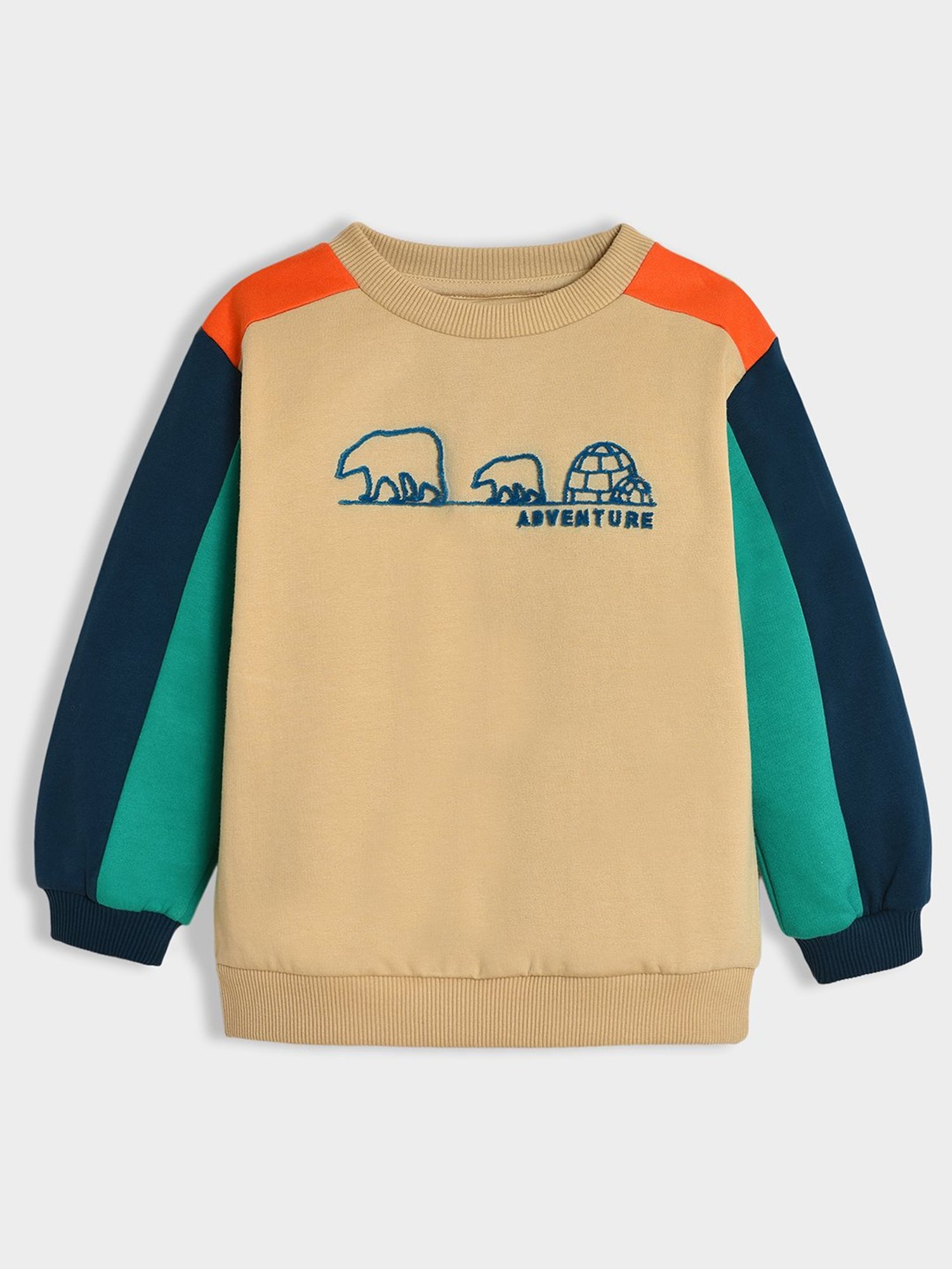 MiArcus Unisex Beige Color Block Full Sleeves Sweatshirt