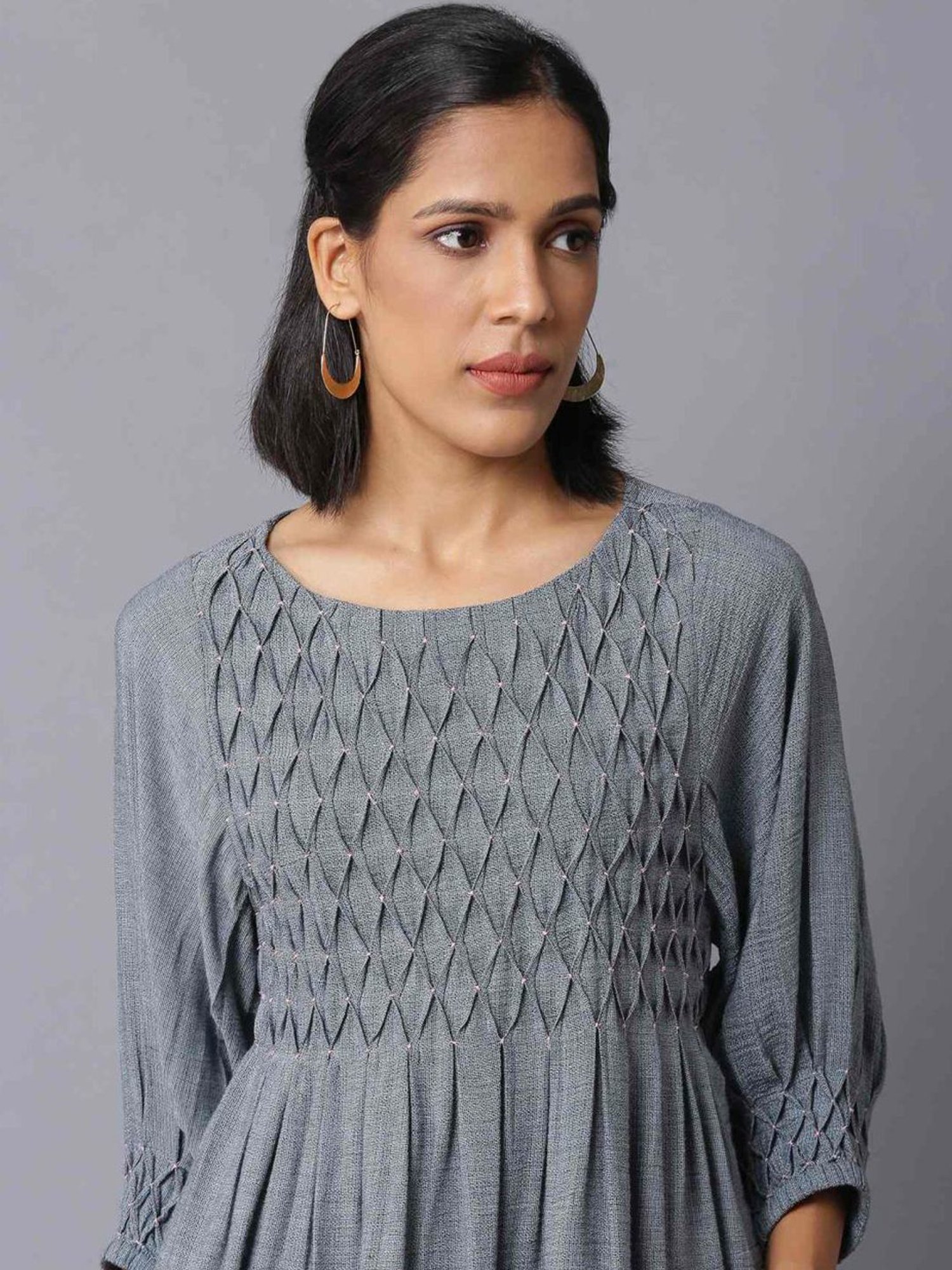 W Blue Woven Pattern Tunic