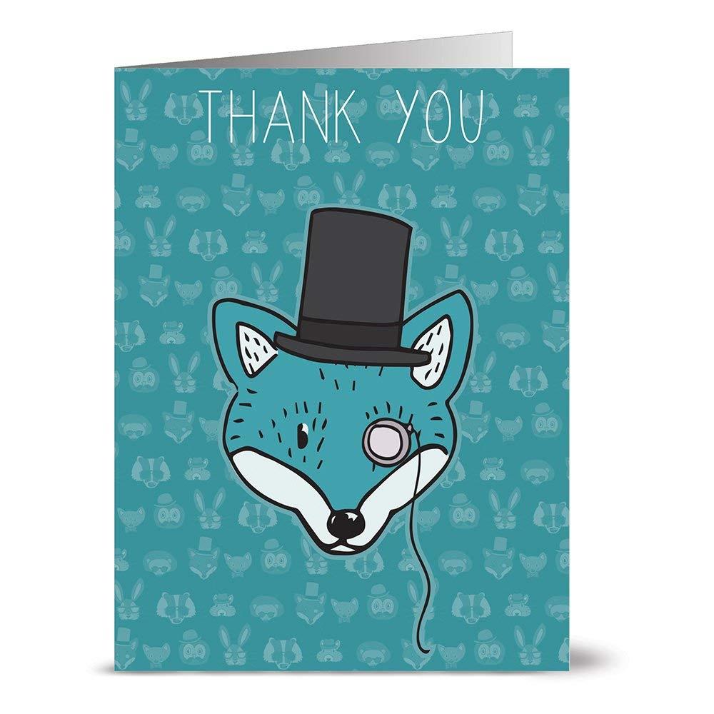 72 Note Cards - Funky Forest Friends - 6 Designs - Blank Cards - Gray Envelopes Included