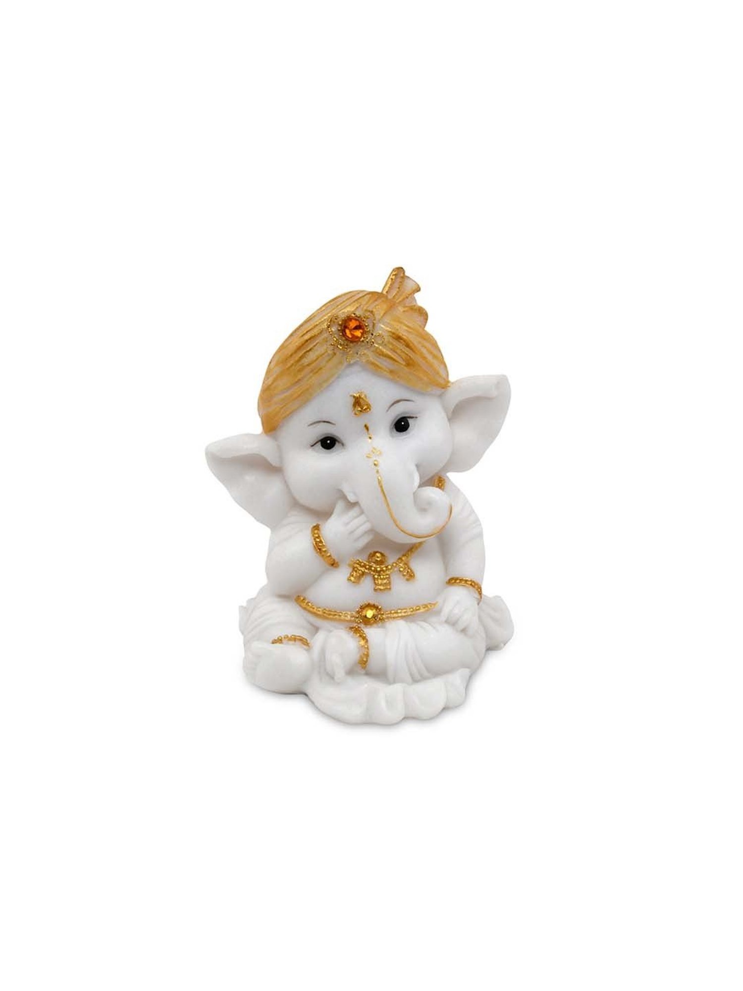 @Home White & Gold Resin Ganesha Giggling Showpiece Idol