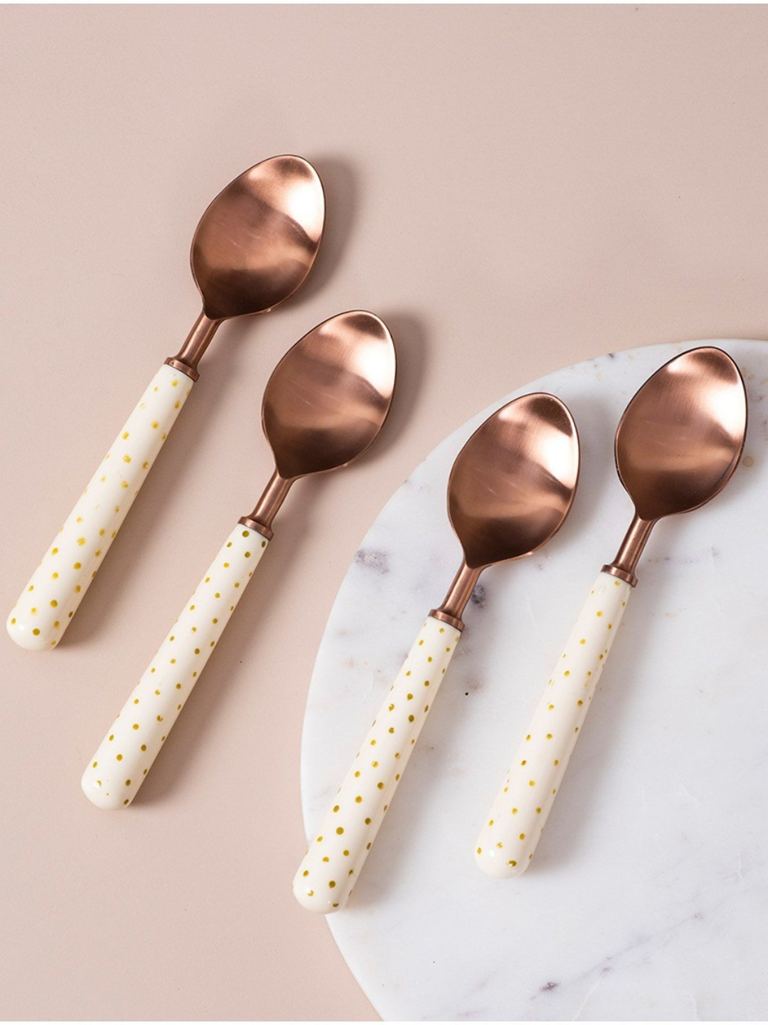 Nestroots Solid White & Copper Stainless Steel Dinner Spoon - Set of 4