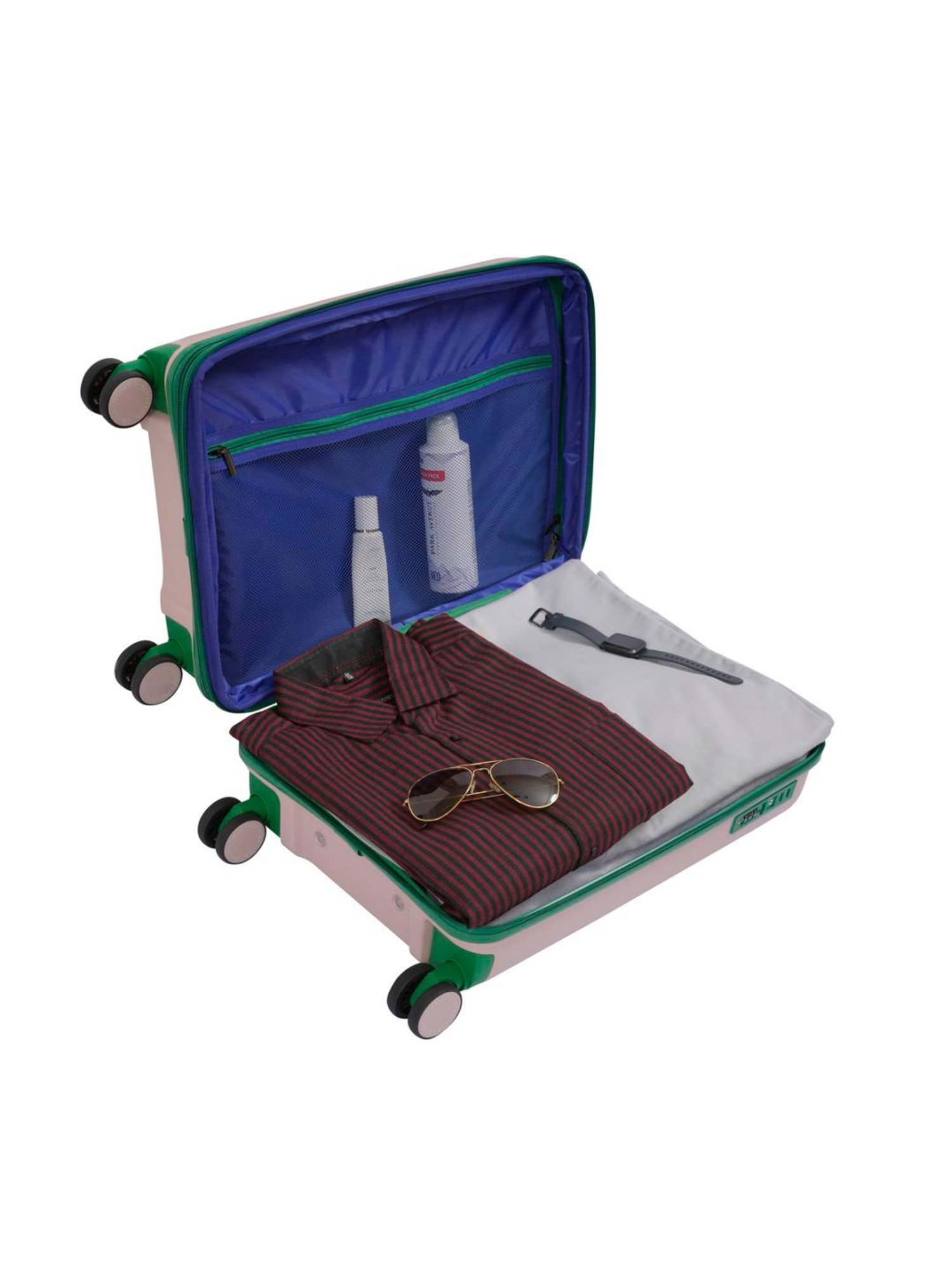 United Colors of Benetton Emerald Pink Textured Hard Cabin Trolley Bag - 55.5 Cm