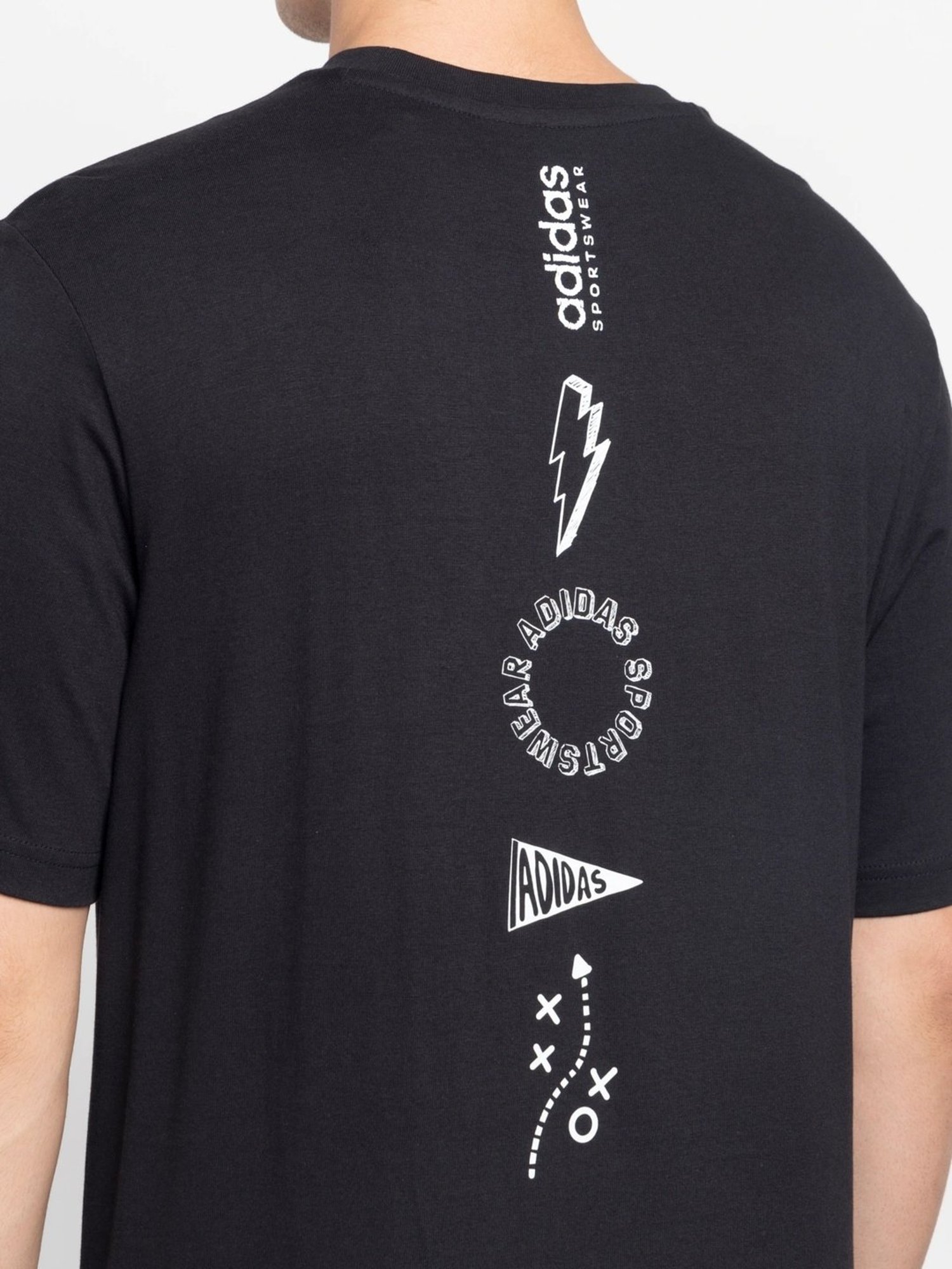 Adidas Black Cotton Regular Fit Printed T-Shirt