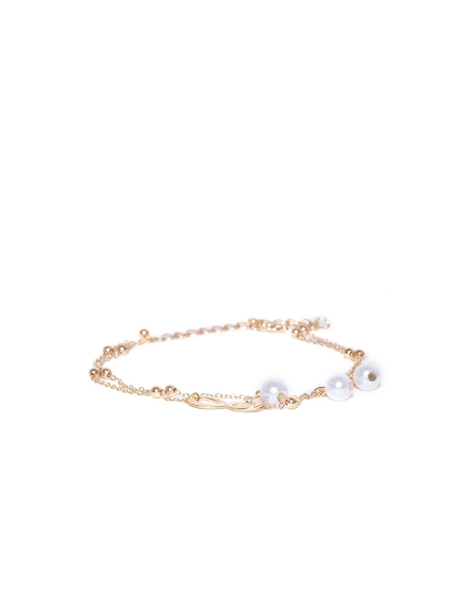 OOMPH Golden Beads, 3 White Pearl & Charm Fashion Stylish Latest Anklet for Women