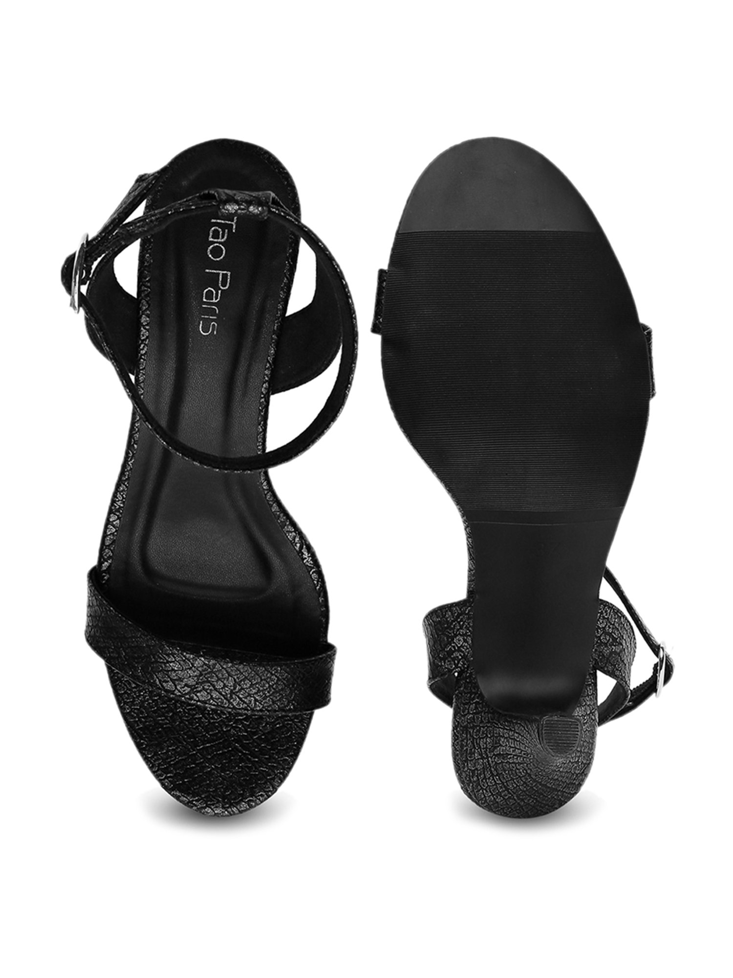 Tao Paris Flo Black Ankle Strap Stilettos