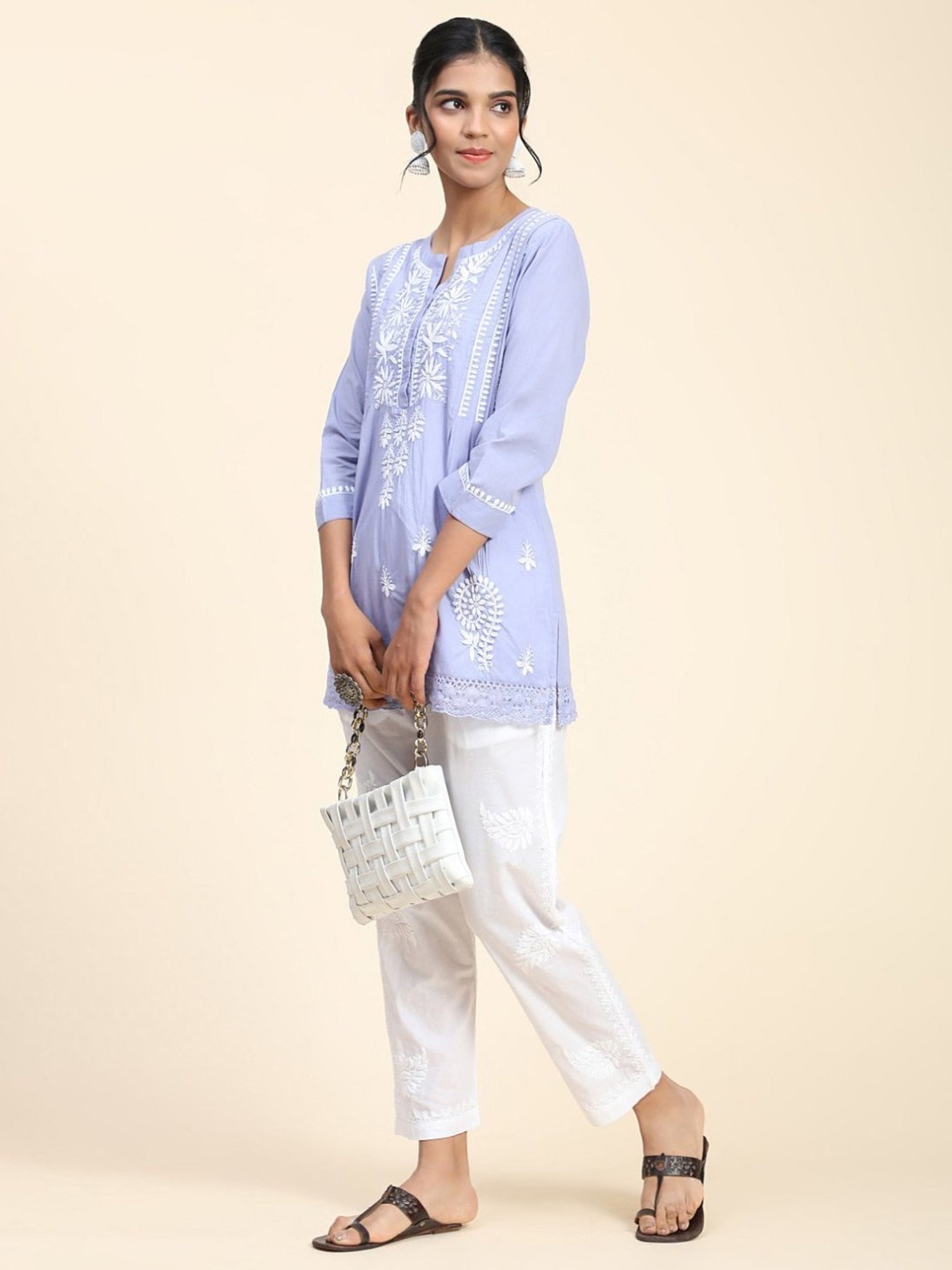 House Of Kari HOK Chikankari Cotton Pant Trouser White