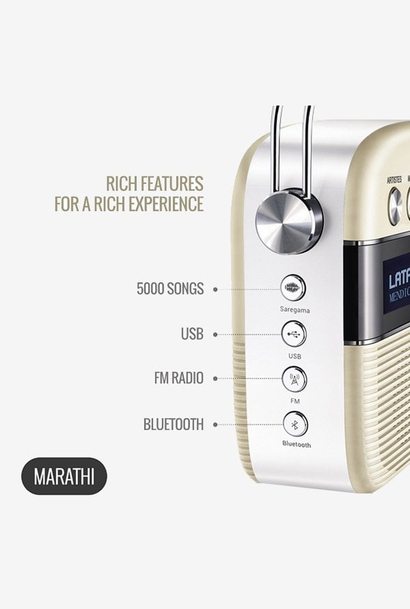 Saregama SC03 Carvaan Marathi Bluetooth Speaker (Porcelain White)
