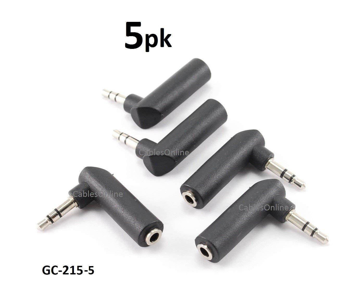 CablesOnline Right-Angle 3.5mm Stereo Male to Female Audio Adapter, 5-PACK (GC-215-5)