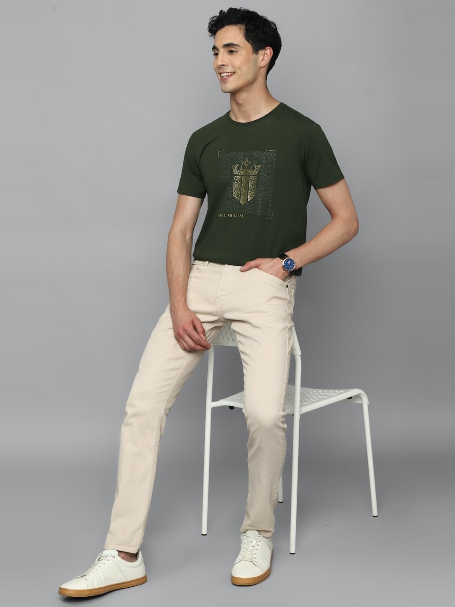 Louis Philippe Sport Green Cotton Slim Fit Printed T-Shirt