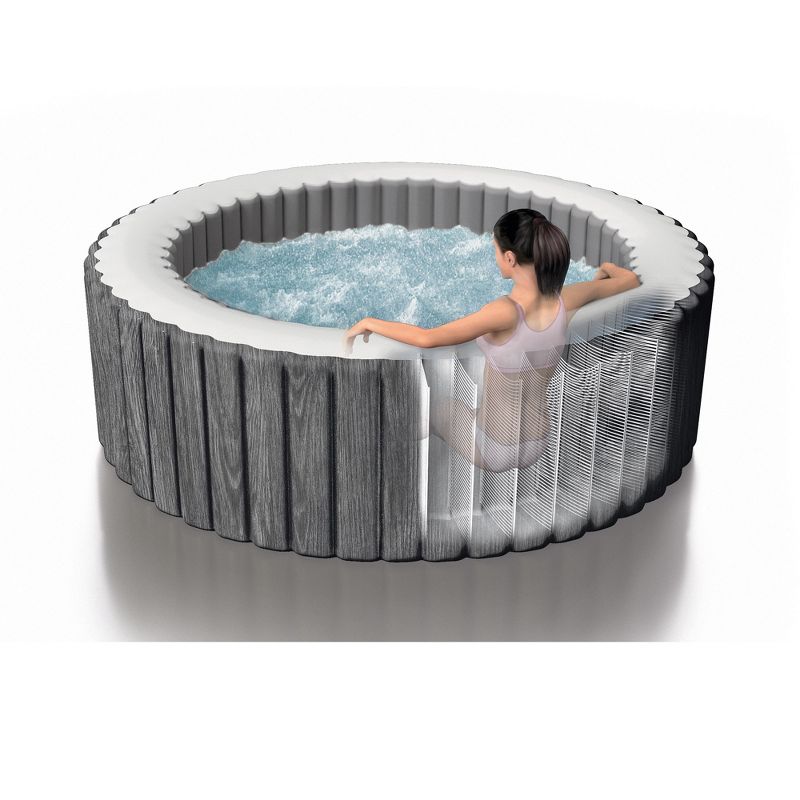 Intex 28439E Greywood Deluxe 4 Person Inflatable Hot Tub w/ LED Light Bundled w/ Type S1 Pool Filters, Attachable Cup Holder, & Inflatable Headrest