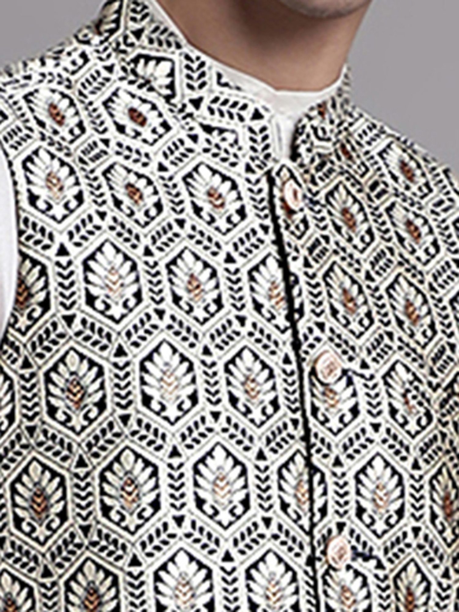 Jompers Blue & Silver Regular Fit Self Design Nehru Jacket