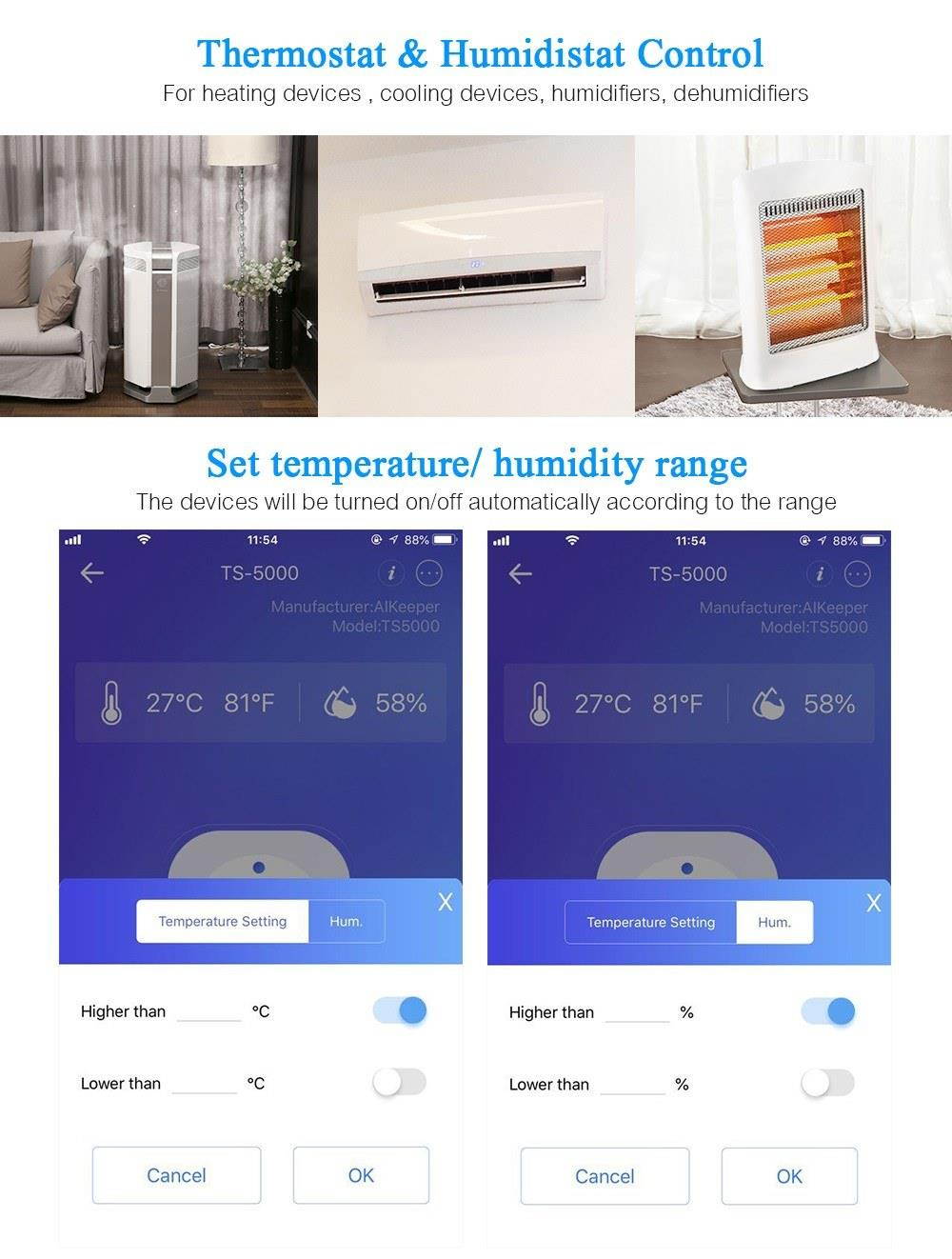 Wireless APP Remote Control Power Outlet Smart Thermostat Humidistat Timing Plug Socket Compatible with Amazon Alexa Echo Google Nest Home AC90-250V 16A EU Plug