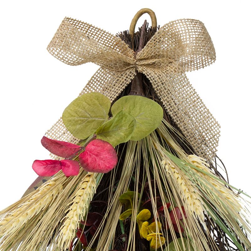 Northlight 24" Autumn Harvest Wheat and Eucalyptus with Feathers Teardrop Swag - Unlit