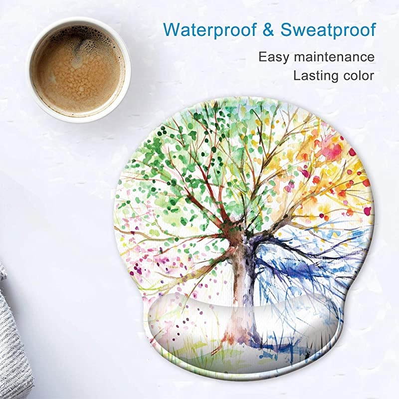 30% Larger] Ergonomic Mouse Pad with Gel Wrist Rest Support, Abstract Colorful Tree of Life Oil Paintings Art Creative Design, Non Slip PU Base Mouse Pad Wrist Rest for Office, Laptop