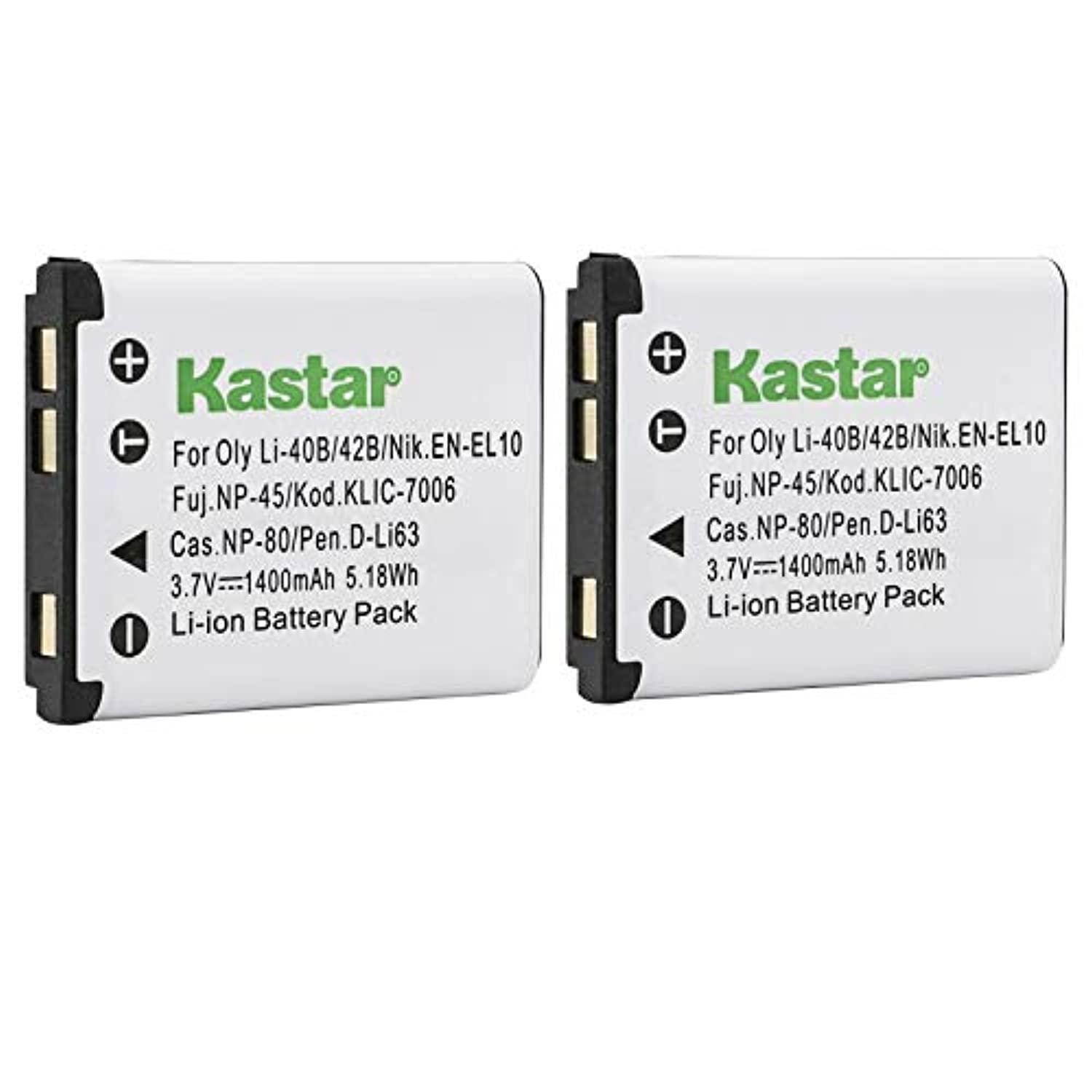 Kastar Battery (2-Pack) for Pentax Optio D-LI108, D-LI63 work with Pentax Optio L36, L40, LS465, LS1000, M30, M40, M90, M900, RS1000, RS1500, T30, V10, W30 Digital Cameras