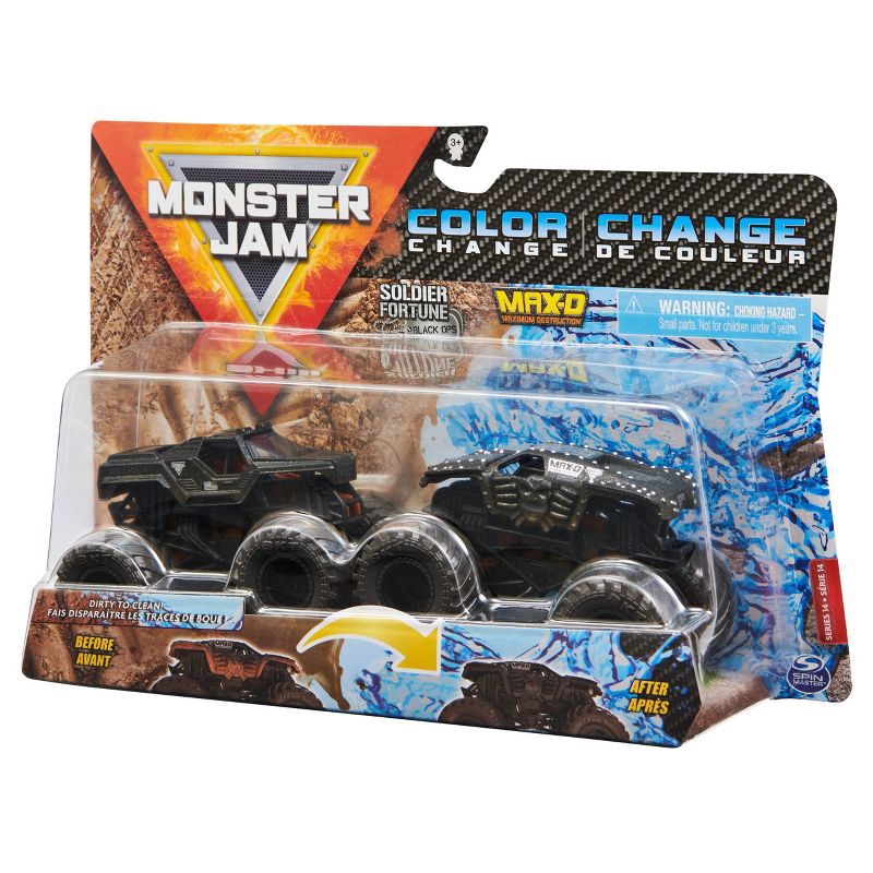 Monster Jam -  1:64 Scale (Dirty to Clean) - Soldier Fortune Black Ops vs Max-D - 2pk